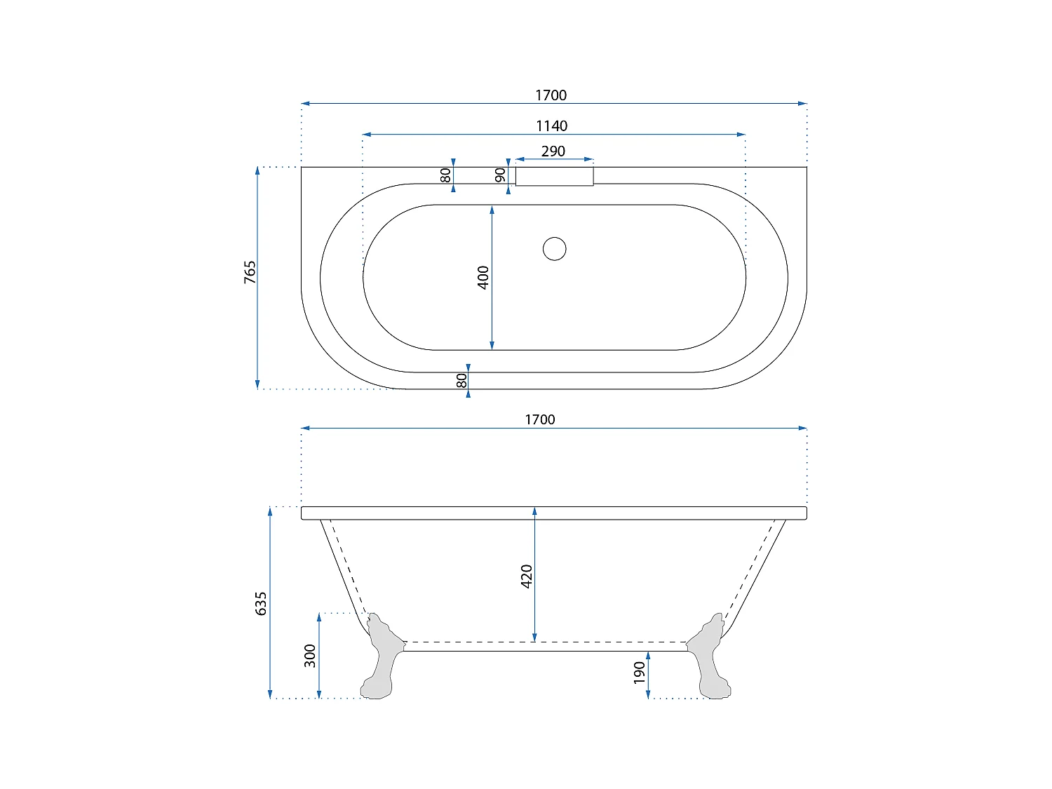 Acryl Wandmontage Badewanne Rea Korfu 170Cm White + De Universele Klik-Klik Plug