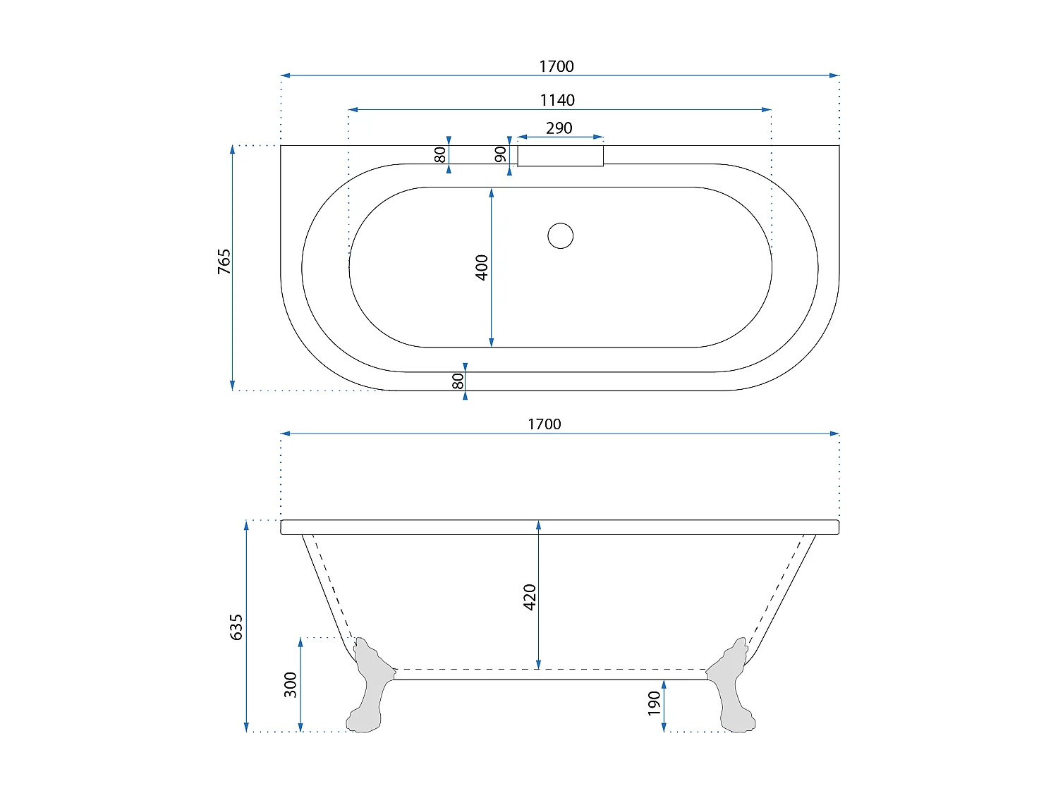 Baignoire Murale Rea Korfu 170Cm White + Bonde De Baignoire