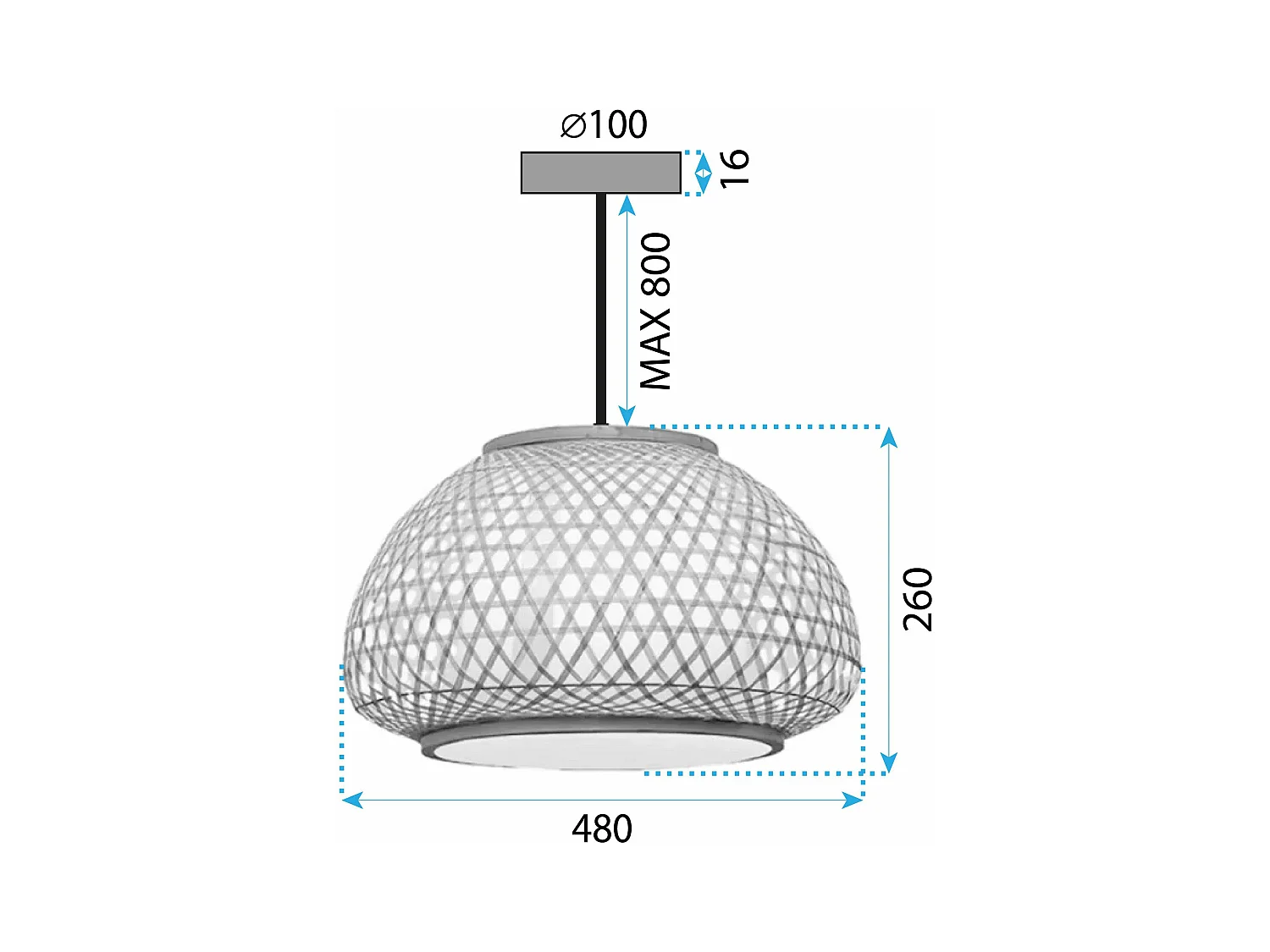 Lampe Suspendue Toolight App1649-1Cp Boho 48Cm Beige