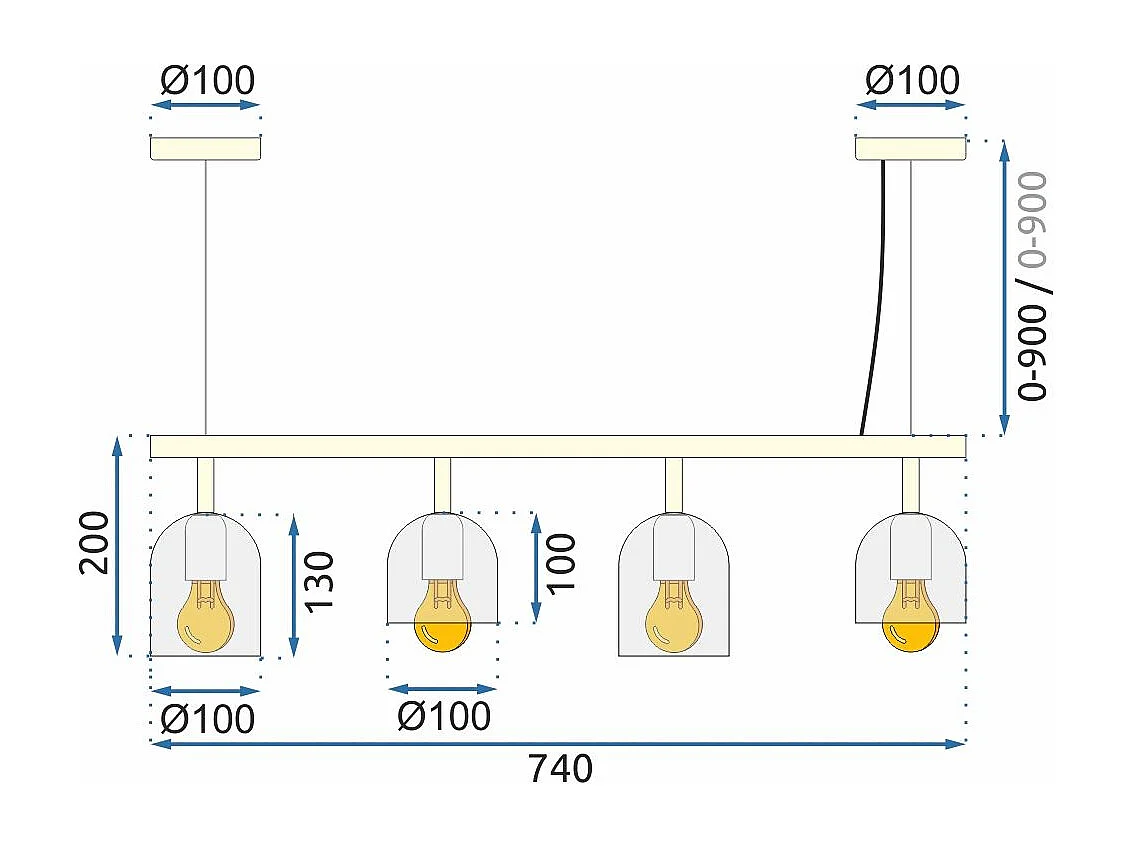 Hanglamp Toolight App1031-4Cp Black