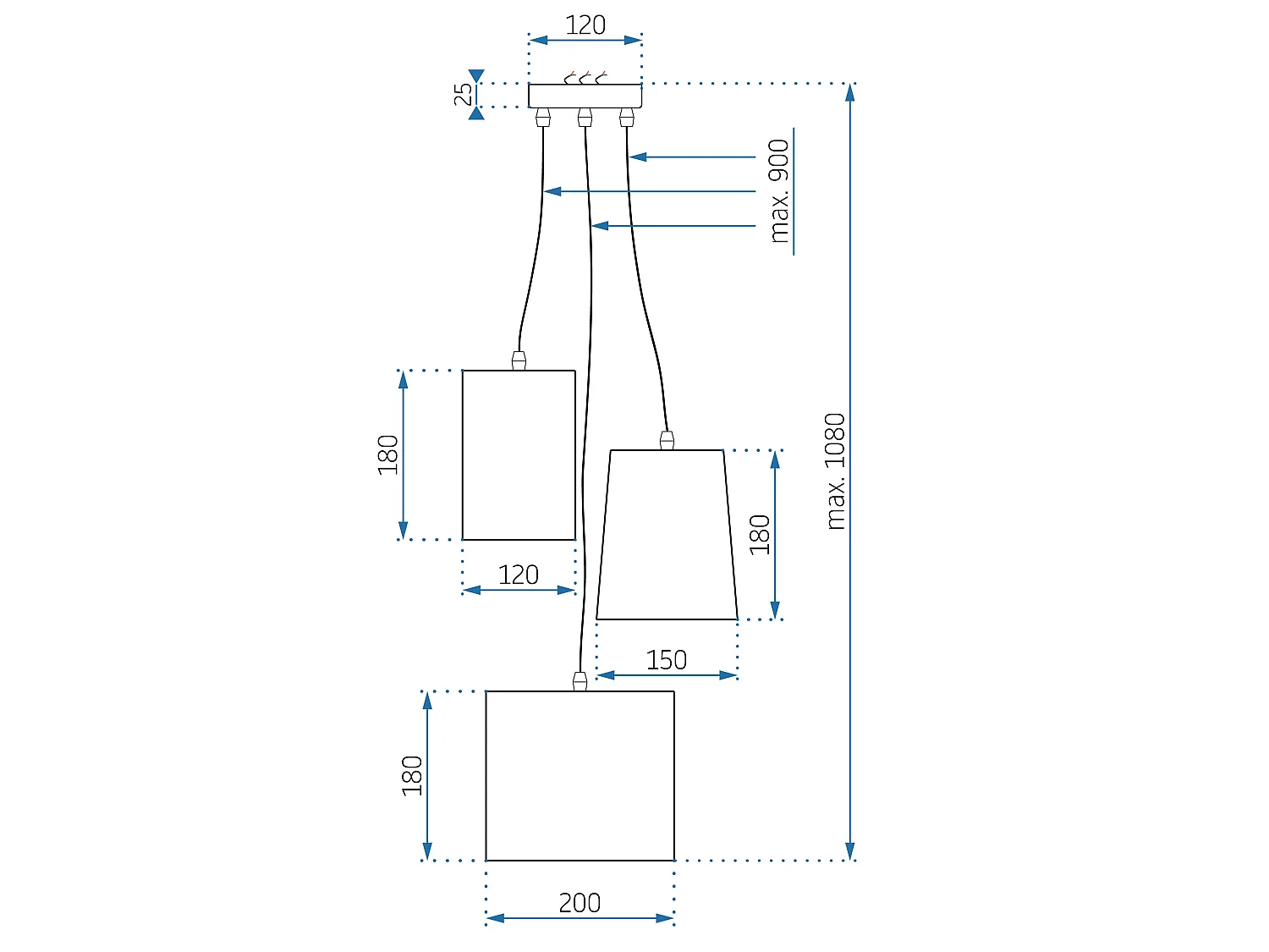 Lampe Suspendue Toolight App971-3Cp Grey Gold