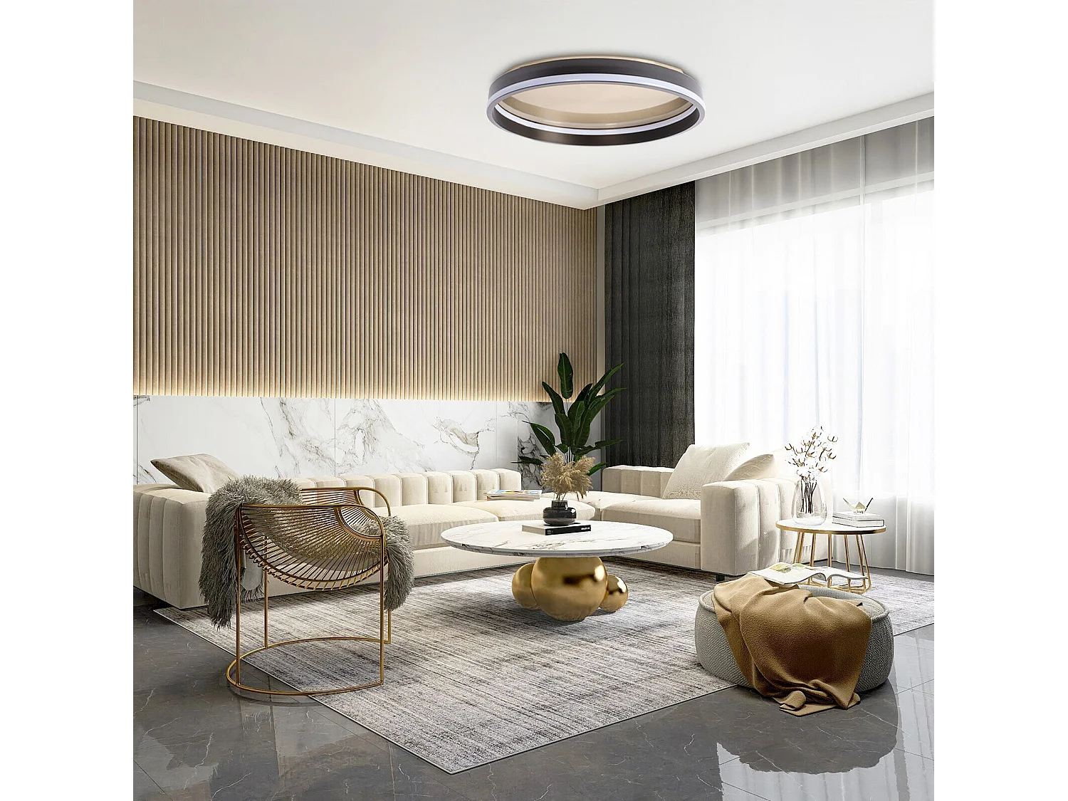 Lampe Suspendue Toolight App1464 Black Brush Gold