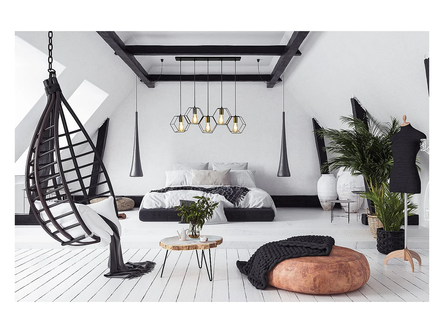 Lampe Suspendue Toolight App1133-5Cp Black Gold