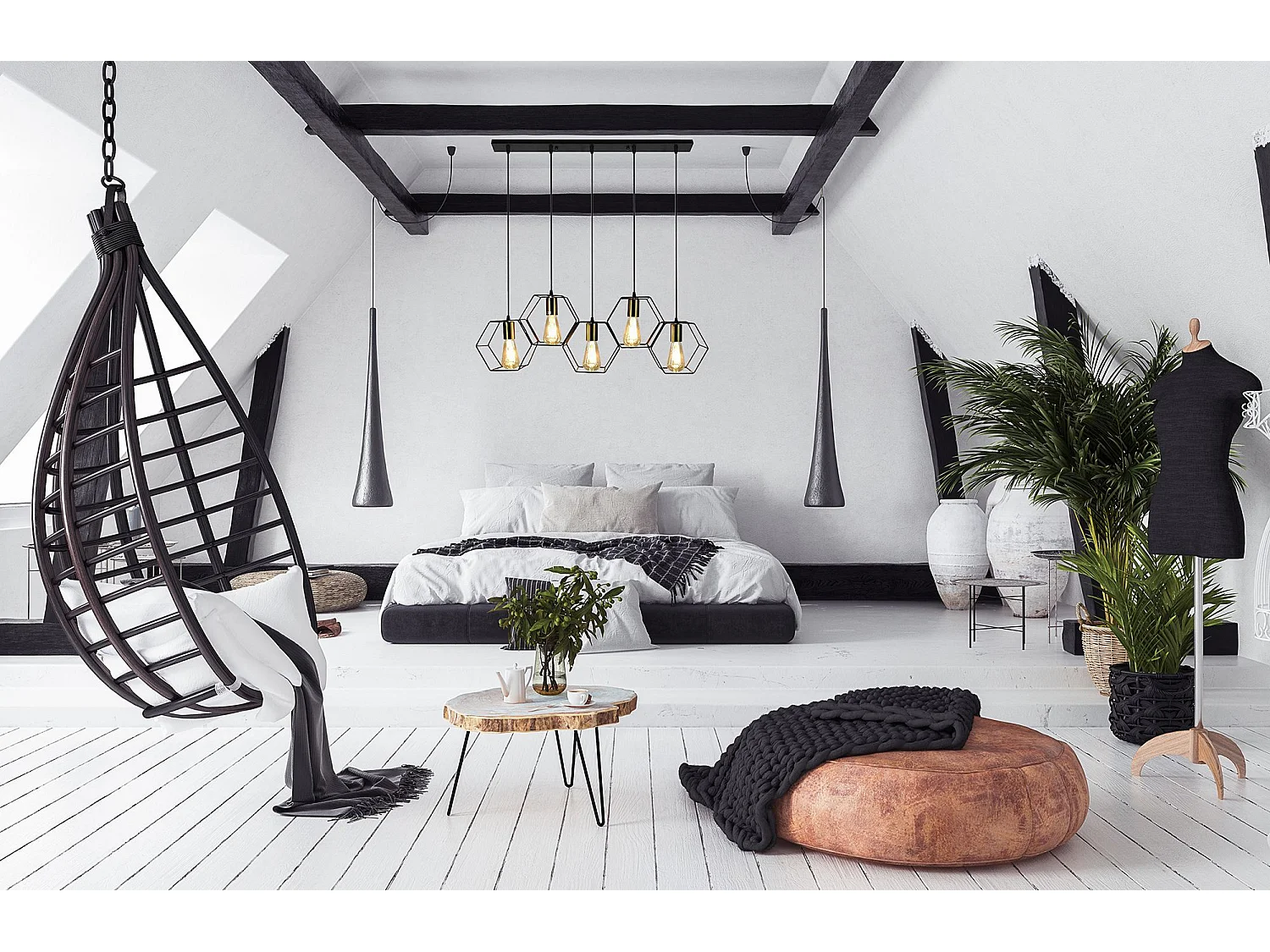 Lampe Suspendue Toolight App1133-5Cp Black Gold