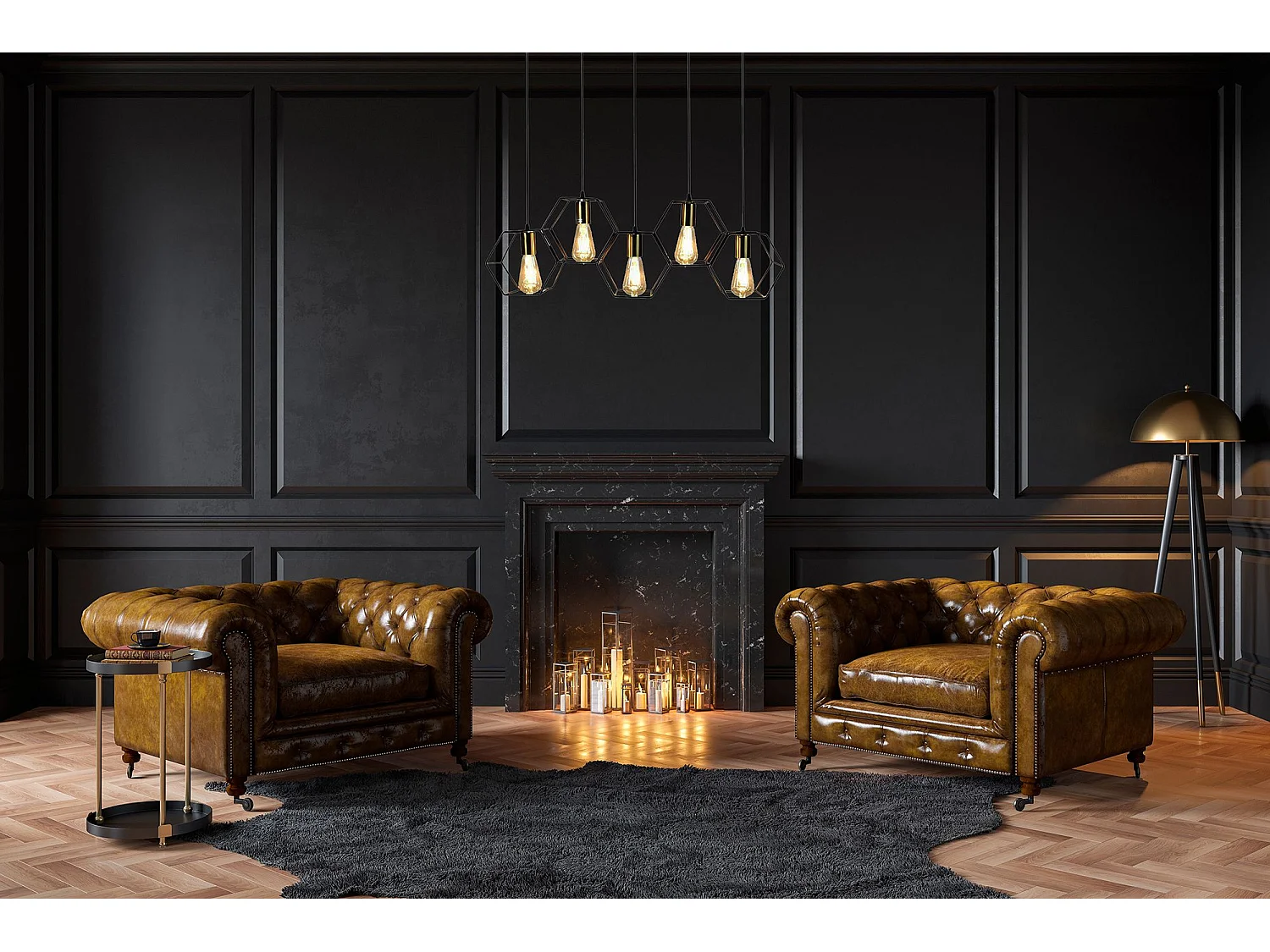 Lampe Suspendue Toolight App1133-5Cp Black Gold