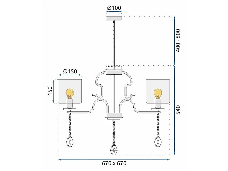 Toolight APP958-5CP hængelampe sort 67X67X54CM