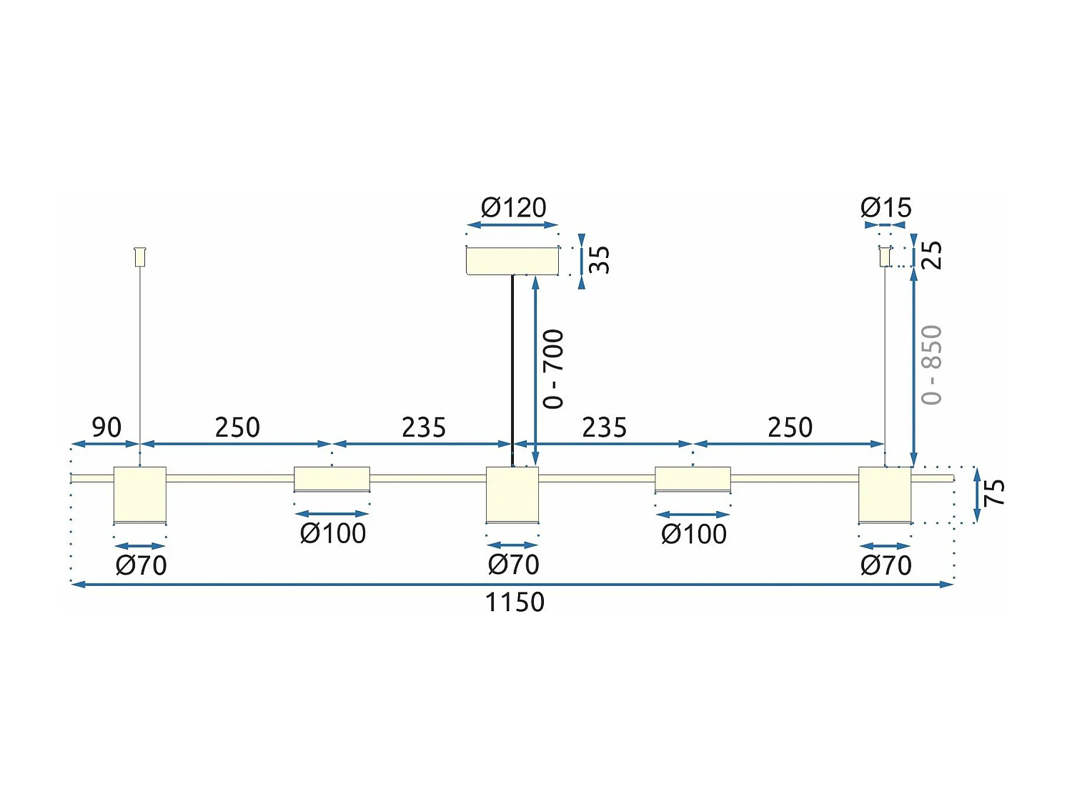 Hanglamp Toolight Led App929-5Cp Gold