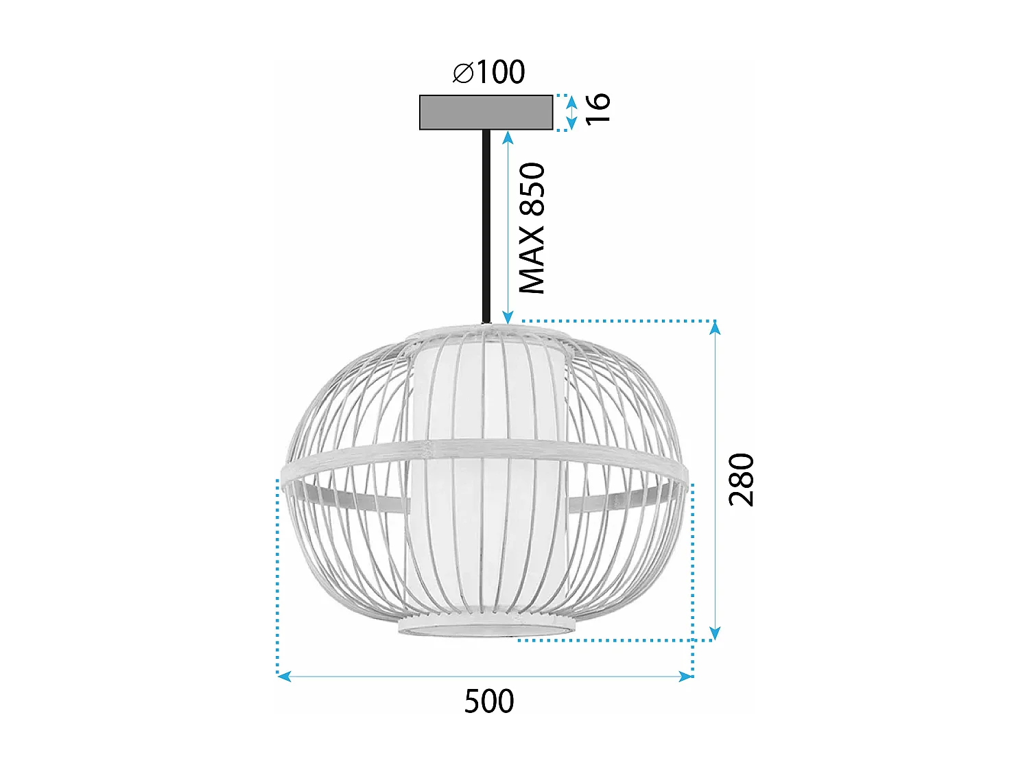 Lampe Suspendue Toolight App1632-1Cp Boho 50Cm Beige
