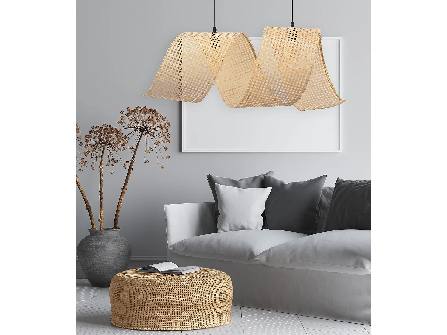 Lampe Suspendue Toolight App1644-2Cp Spiral Boho 85Cm Beige