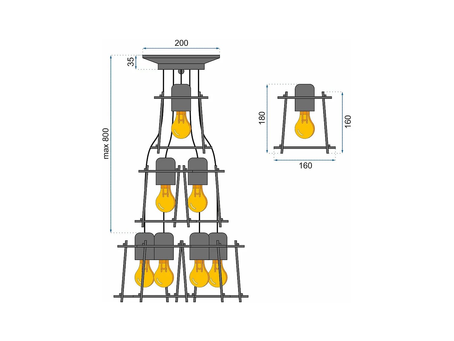 Lampe Suspendue Toolight App221-7Cp Black