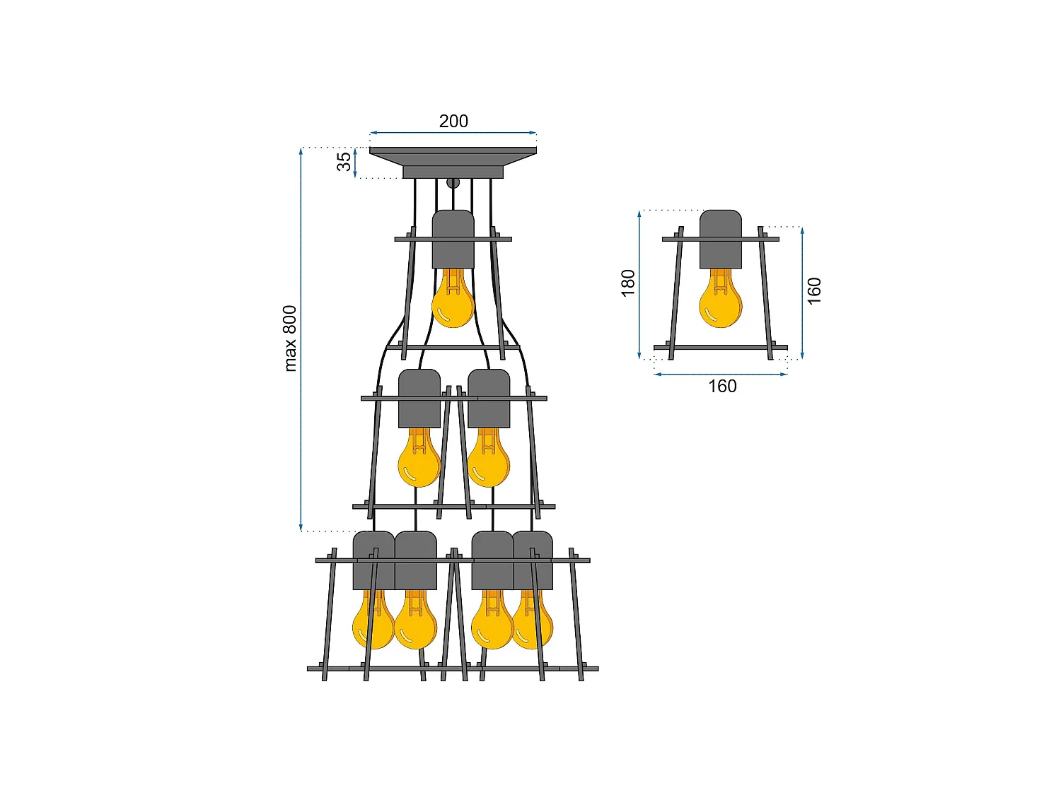 Ceiling Lamp Chandelier Toolight App221-7Cp Black