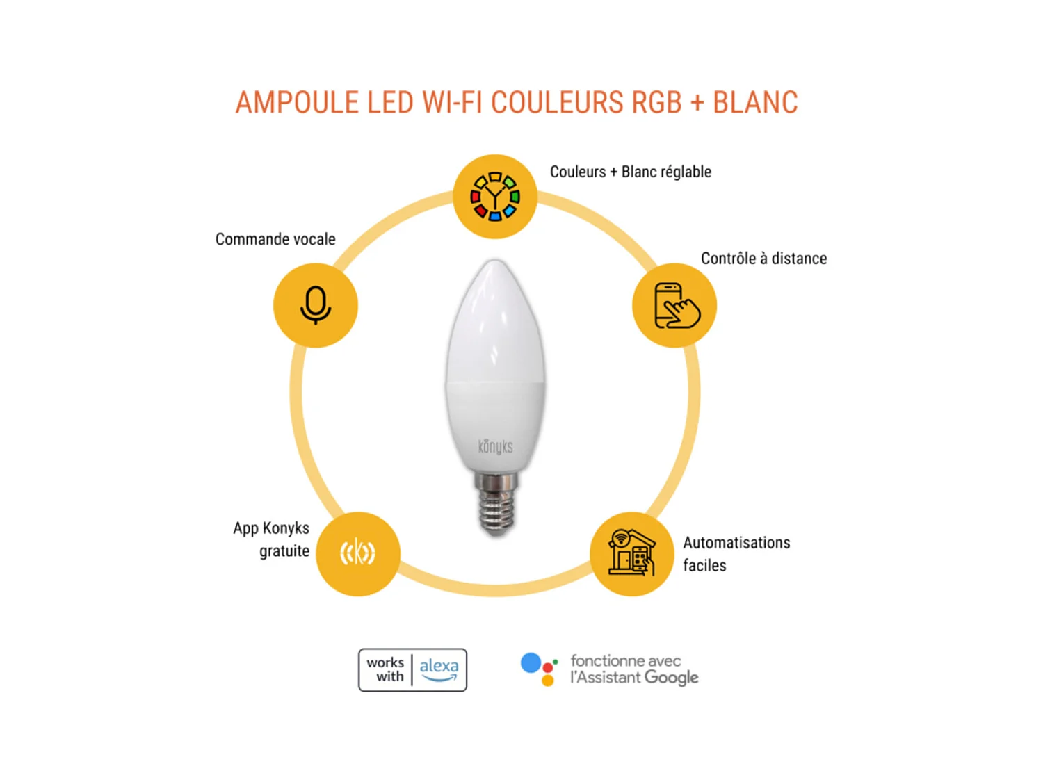 Lampadina LED E14 connessa Wi-Fi + Bluetooth Antalya - Konyks