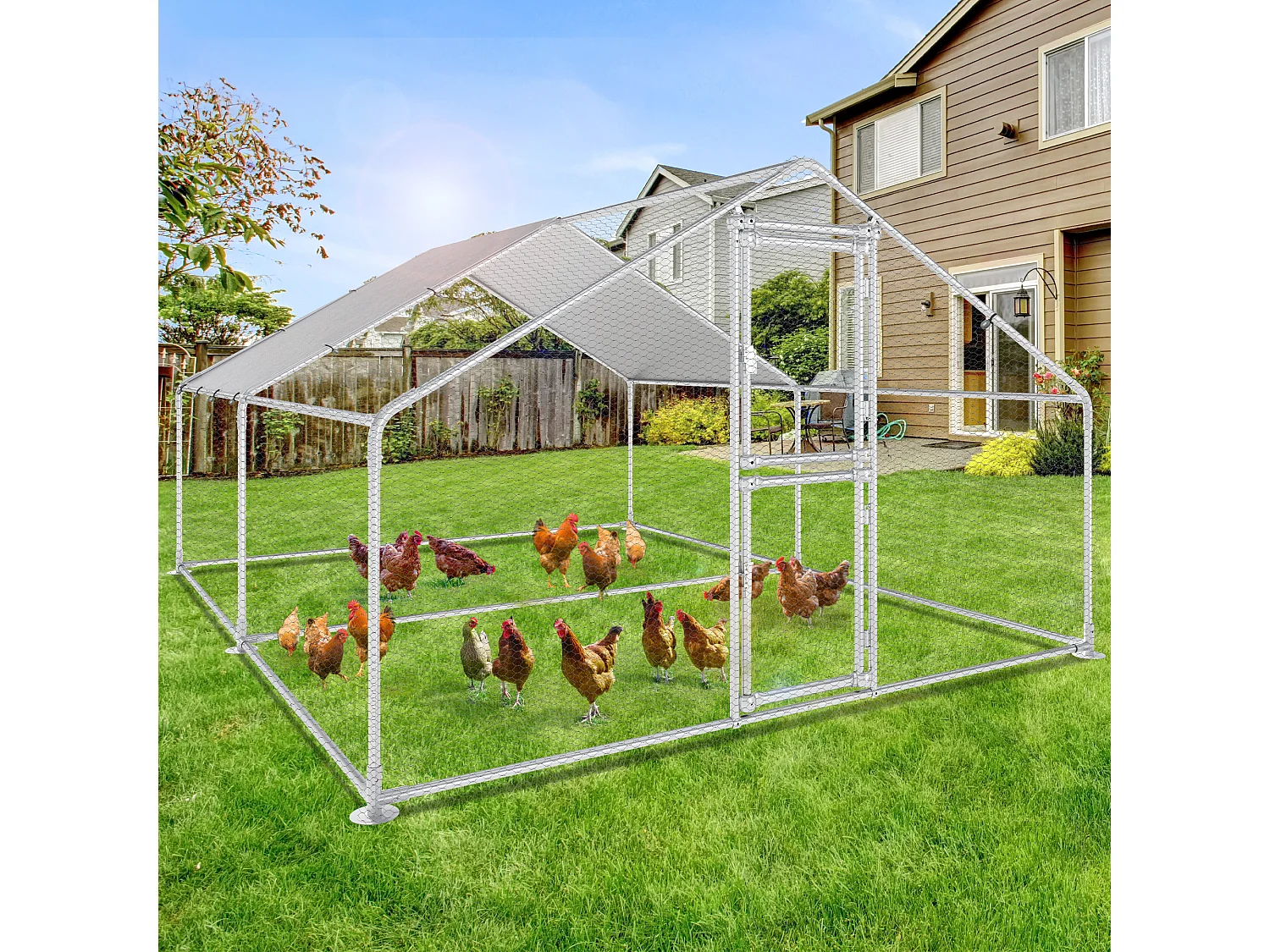 YITAHOME Enclos Poulailler - 12 m² - Enclos Poule Parc grillagé - Acier galvanisé