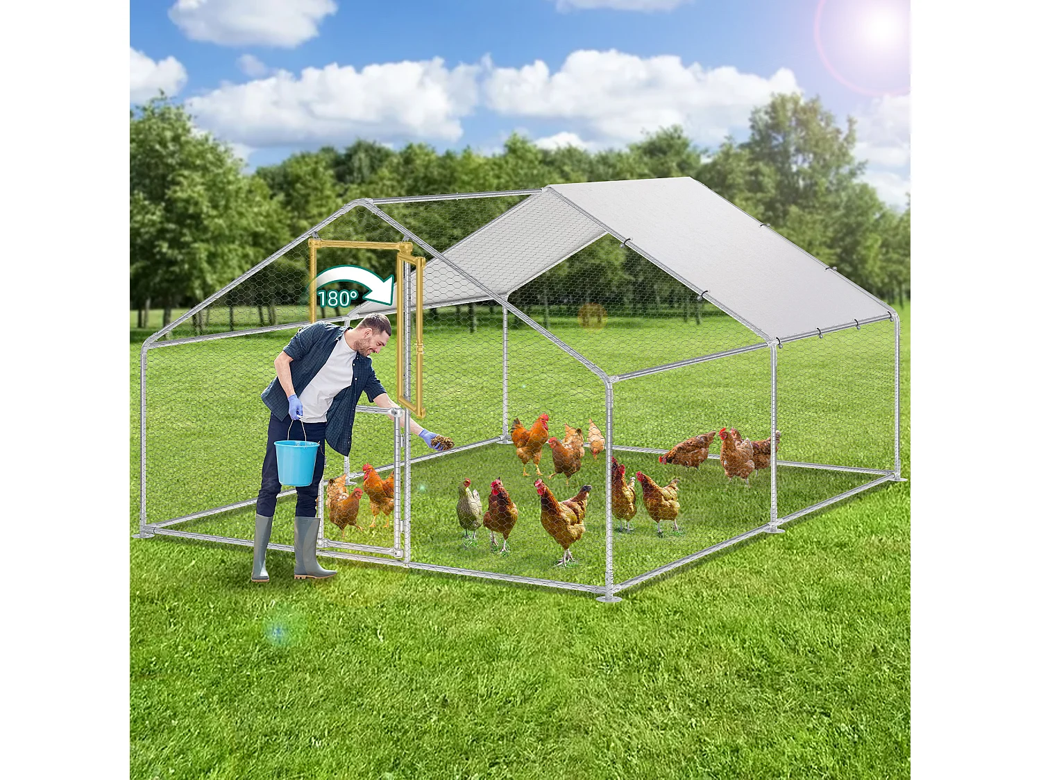 YITAHOME Enclos Poulailler - 12 m² - Enclos Poule Parc grillagé - Acier galvanisé