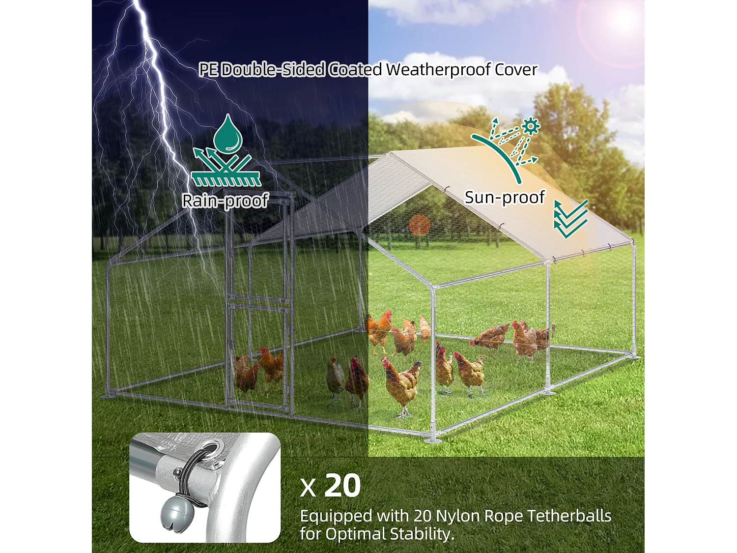 YITAHOME Enclos Poulailler - 12 m² - Enclos Poule Parc grillagé - Acier galvanisé