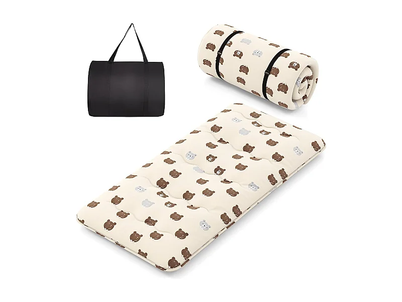 Matelas Futon Portable Pliable, Futon Japonais 90 x 200 cm, Housse Lavable, Matelas de Sol avec Sac de Transport, pour Le Camping, Les Voyages, Beige | Petit Ours