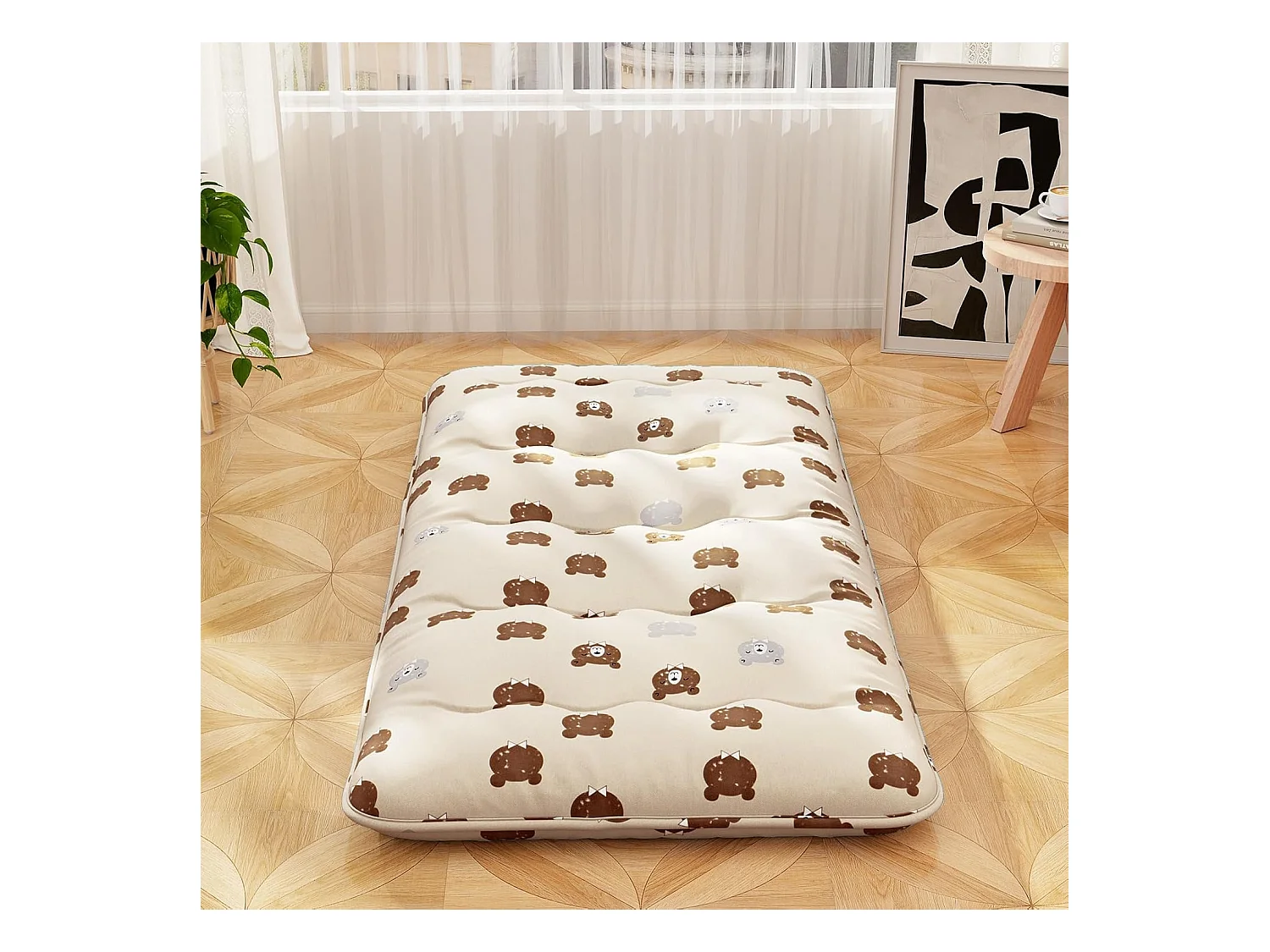 Matelas Futon Portable Pliable, Futon Japonais 90 x 200 cm, Housse Lavable, Matelas de Sol avec Sac de Transport, pour Le Camping, Les Voyages, Beige | Petit Ours