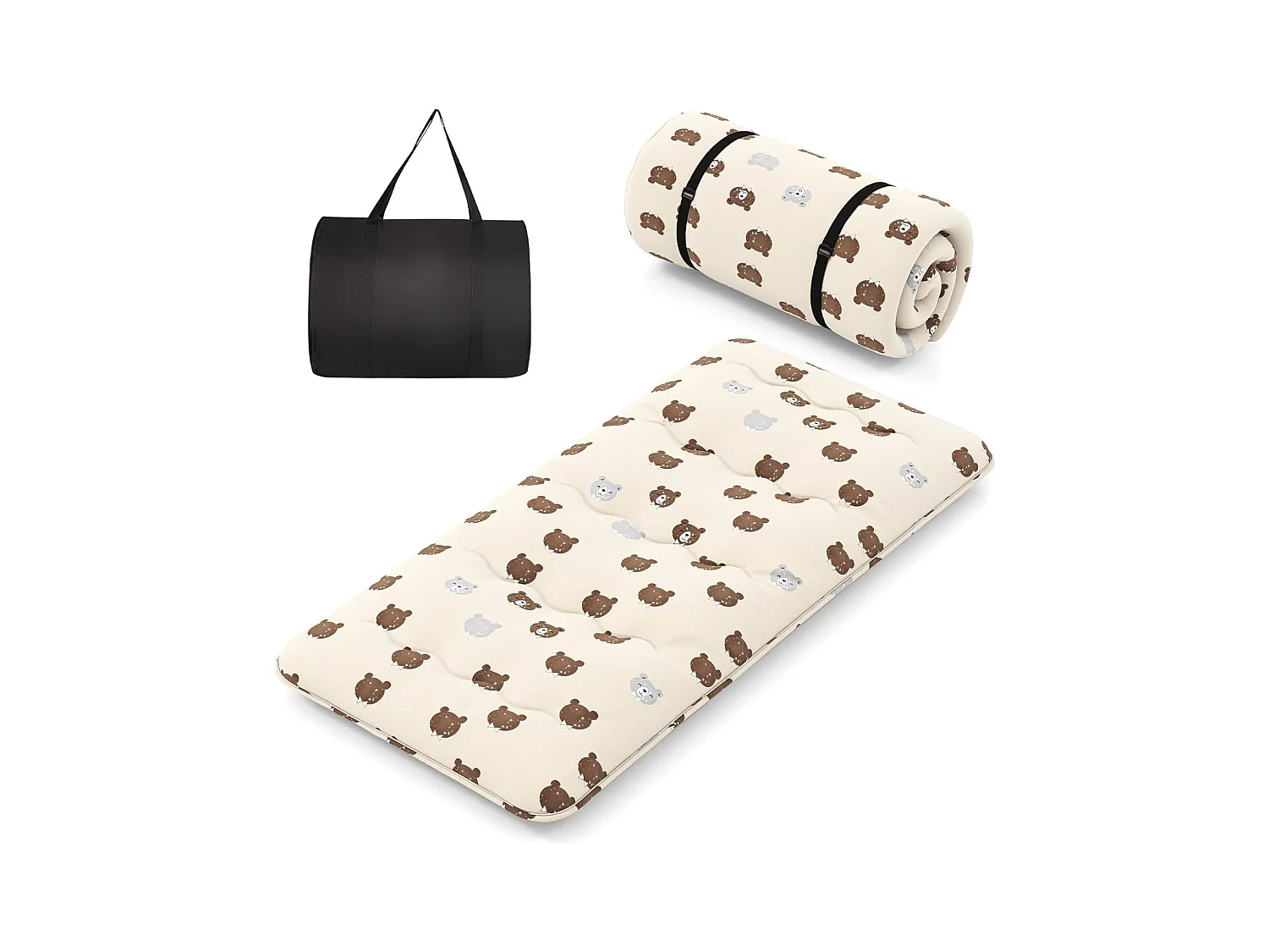 Matelas Futon Portable Pliable, Futon Japonais 90 x 200 cm, Housse Lavable, Matelas de Sol avec Sac de Transport, pour Le Camping, Les Voyages, Beige | Petit Ours