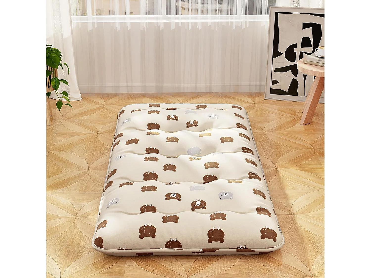 Matelas Futon Portable Pliable, Futon Japonais 90 x 200 cm, Housse Lavable, Matelas de Sol avec Sac de Transport, pour Le Camping, Les Voyages, Beige | Petit Ours