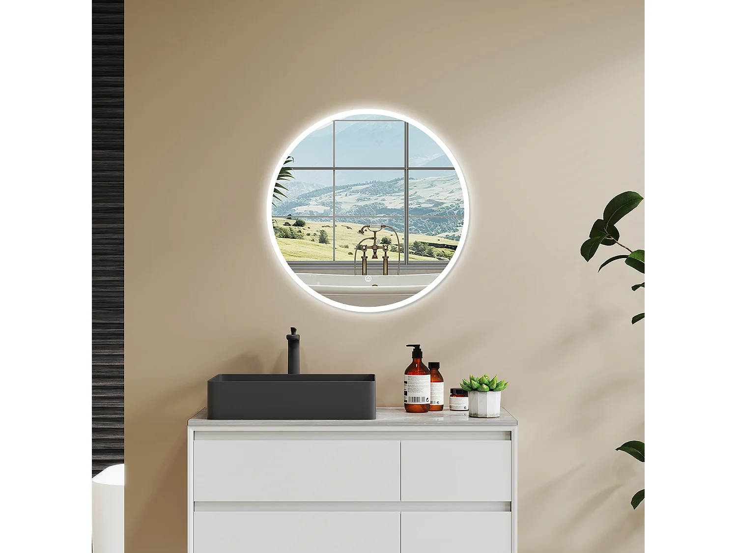 AICA Specchio Da Bagno Rotondo Da 60cm con LED, Antiappannamento, 3 Temperature Colore