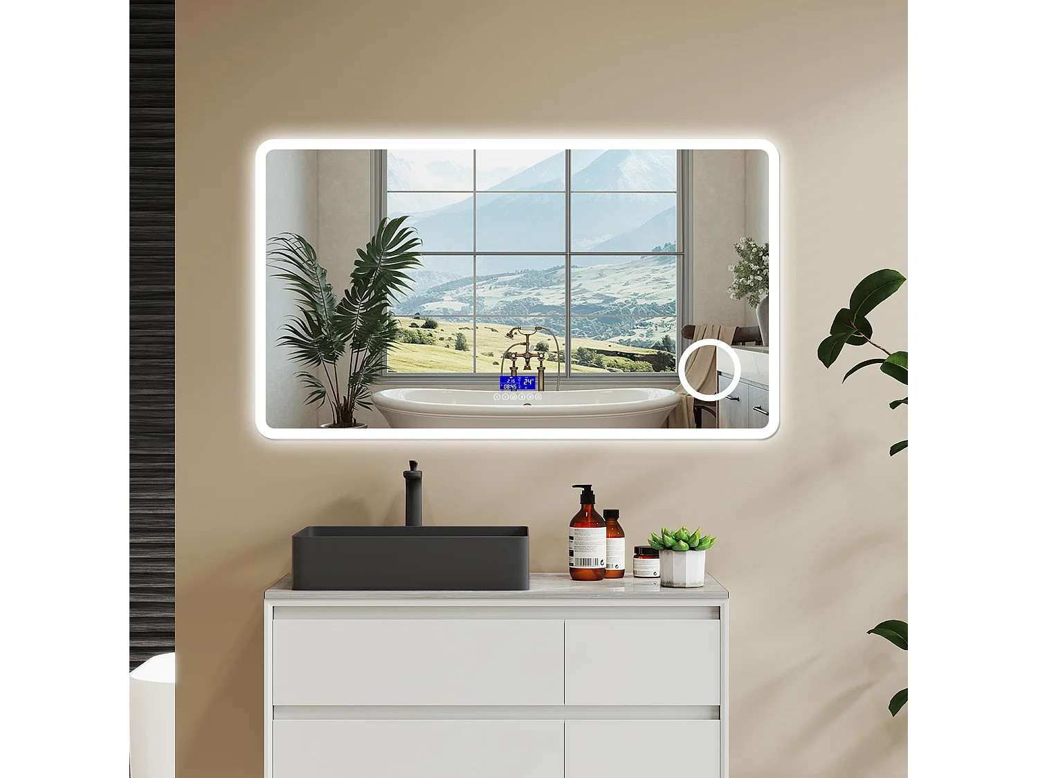 Aica Specchio da bagno bluetooth 120x70cm con antiappannamento + dimmerabile + 3 colori + ingrandimento 3X