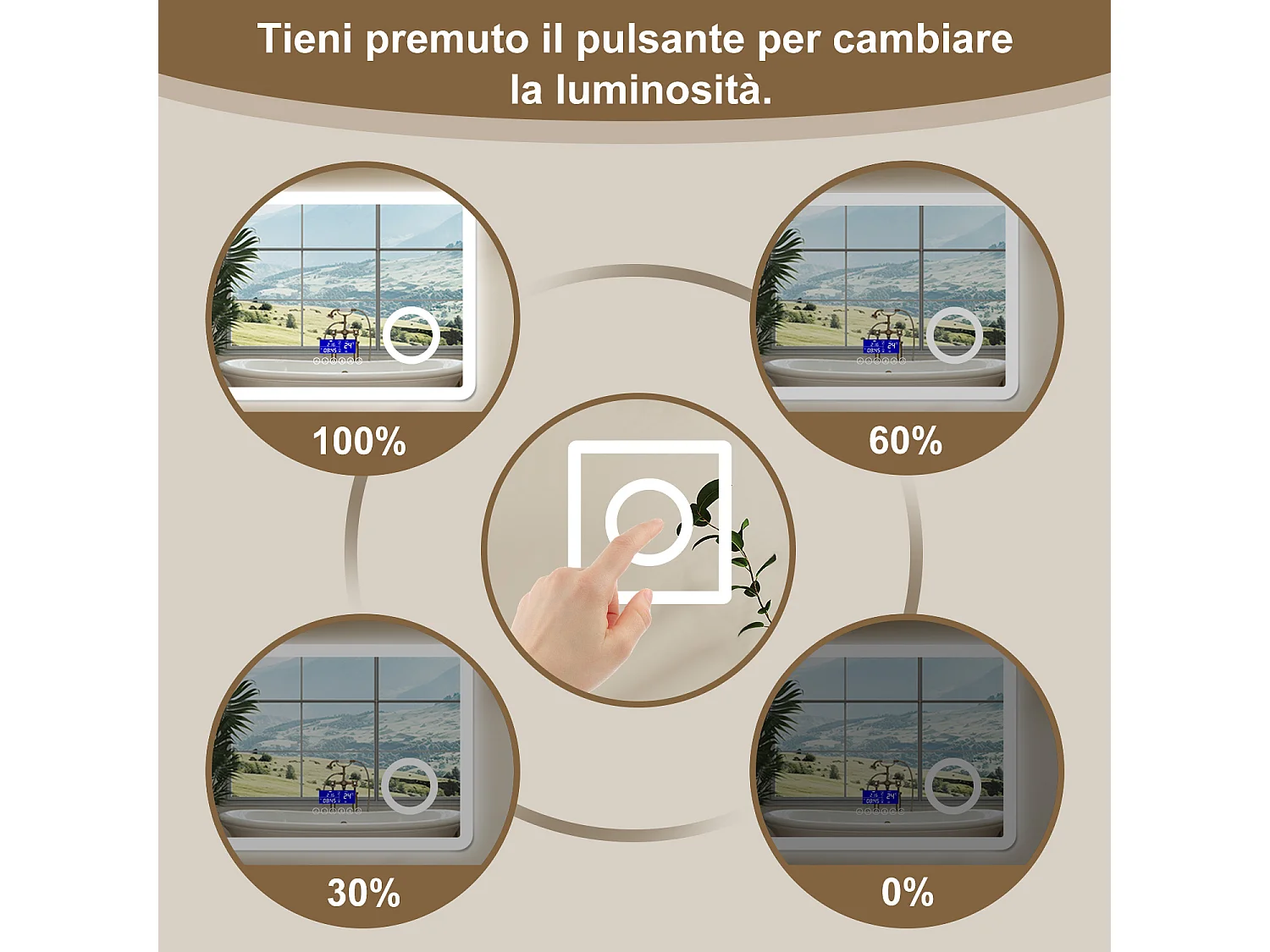 Aica Specchio da bagno bluetooth 120x70cm con antiappannamento + dimmerabile + 3 colori + ingrandimento 3X