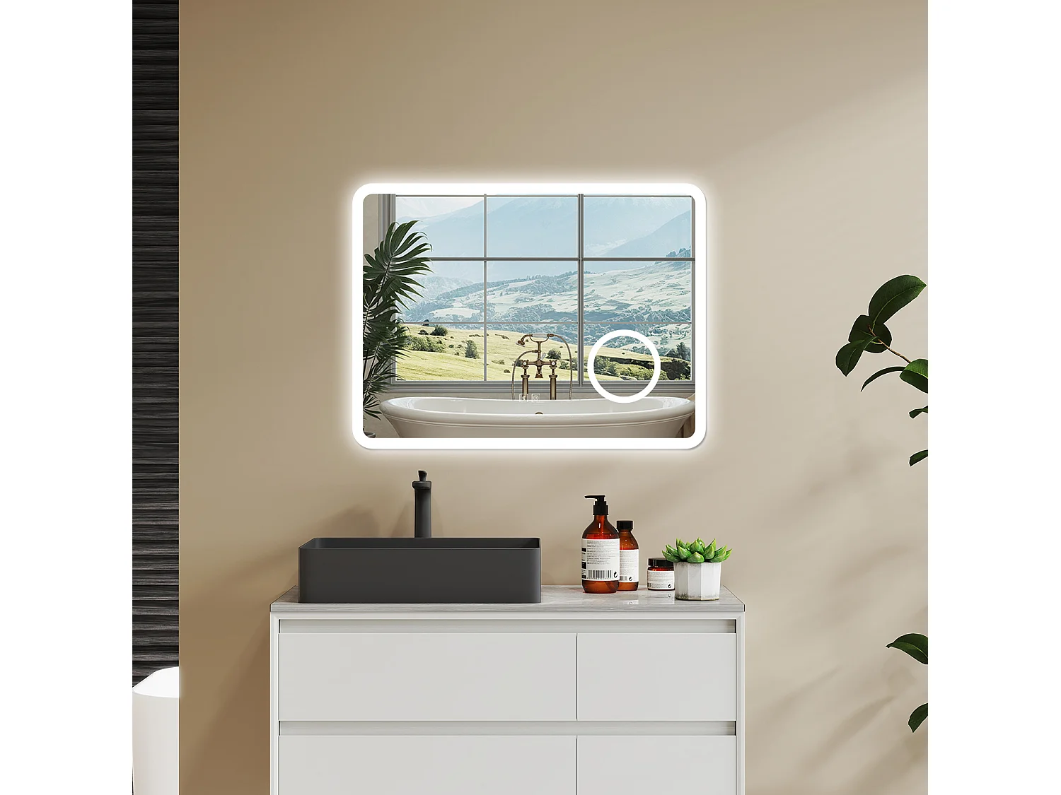 Aica 80x60cm Specchio da bagno Bluetooth antiappannamento, 3 colori dimmerabili, lente d'ingrandimento 3X