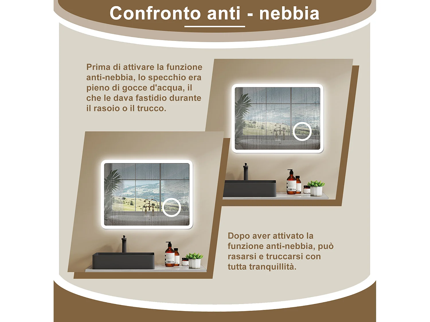 Aica 80x60cm Specchio da bagno Bluetooth antiappannamento, 3 colori dimmerabili, lente d'ingrandimento 3X