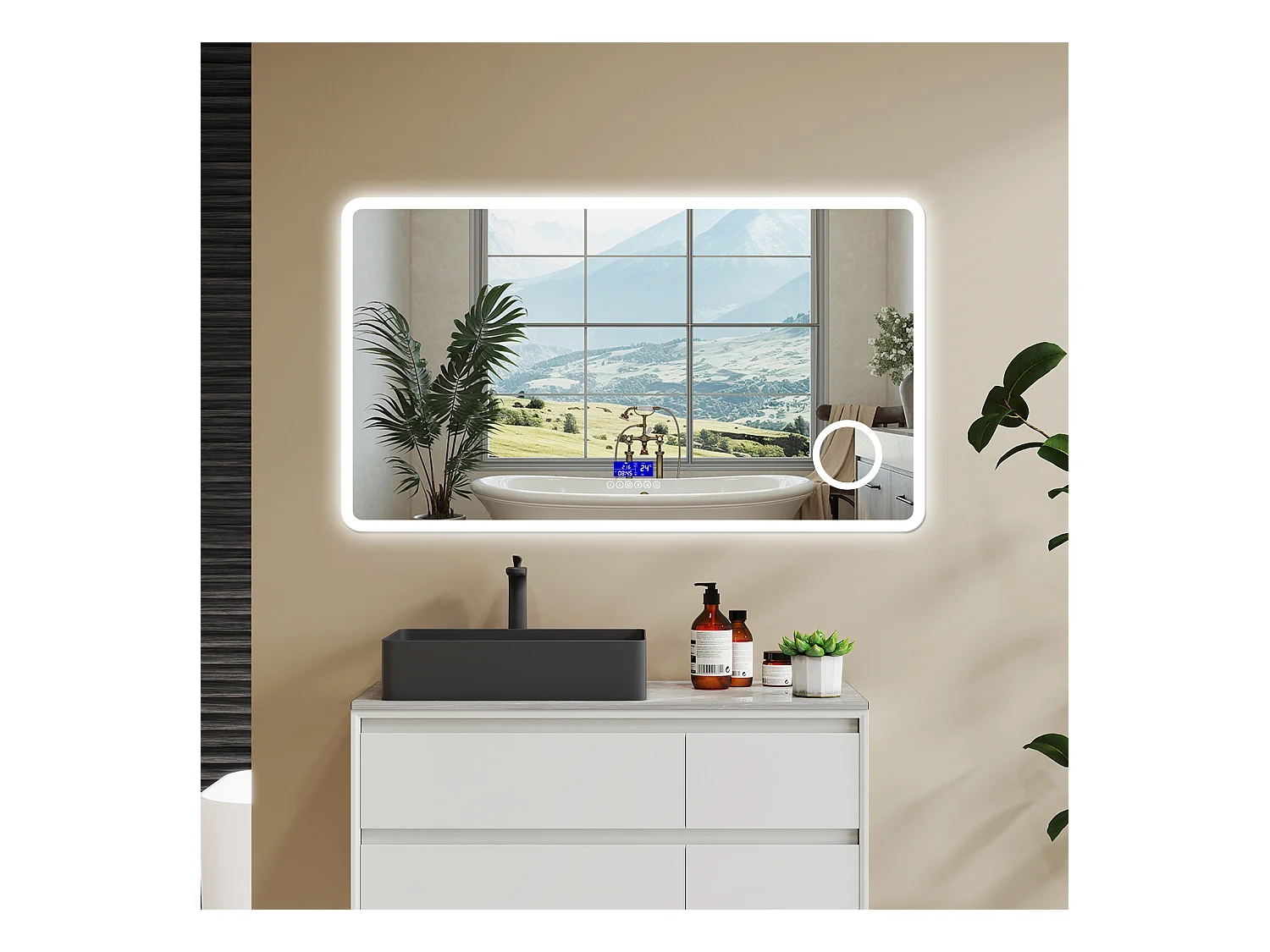 Aica Specchio da bagno bluetooth 140x80cm con antiappannamento + dimmerabile + 3 colori + ingrandimento 3X