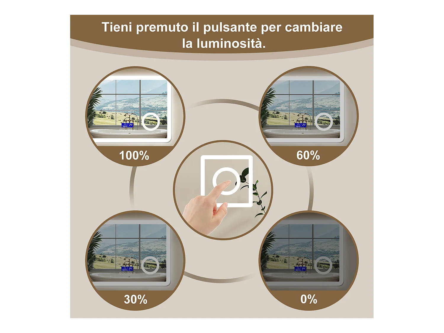 Aica Specchio da bagno bluetooth 140x80cm con antiappannamento + dimmerabile + 3 colori + ingrandimento 3X