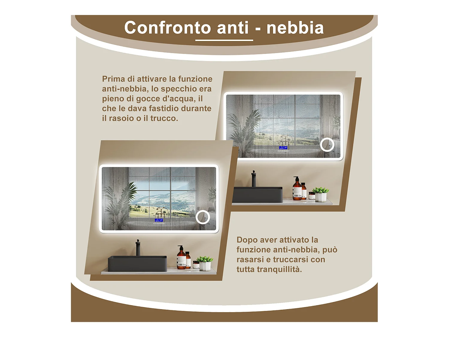 Aica Specchio da bagno bluetooth 140x80cm con antiappannamento + dimmerabile + 3 colori + ingrandimento 3X