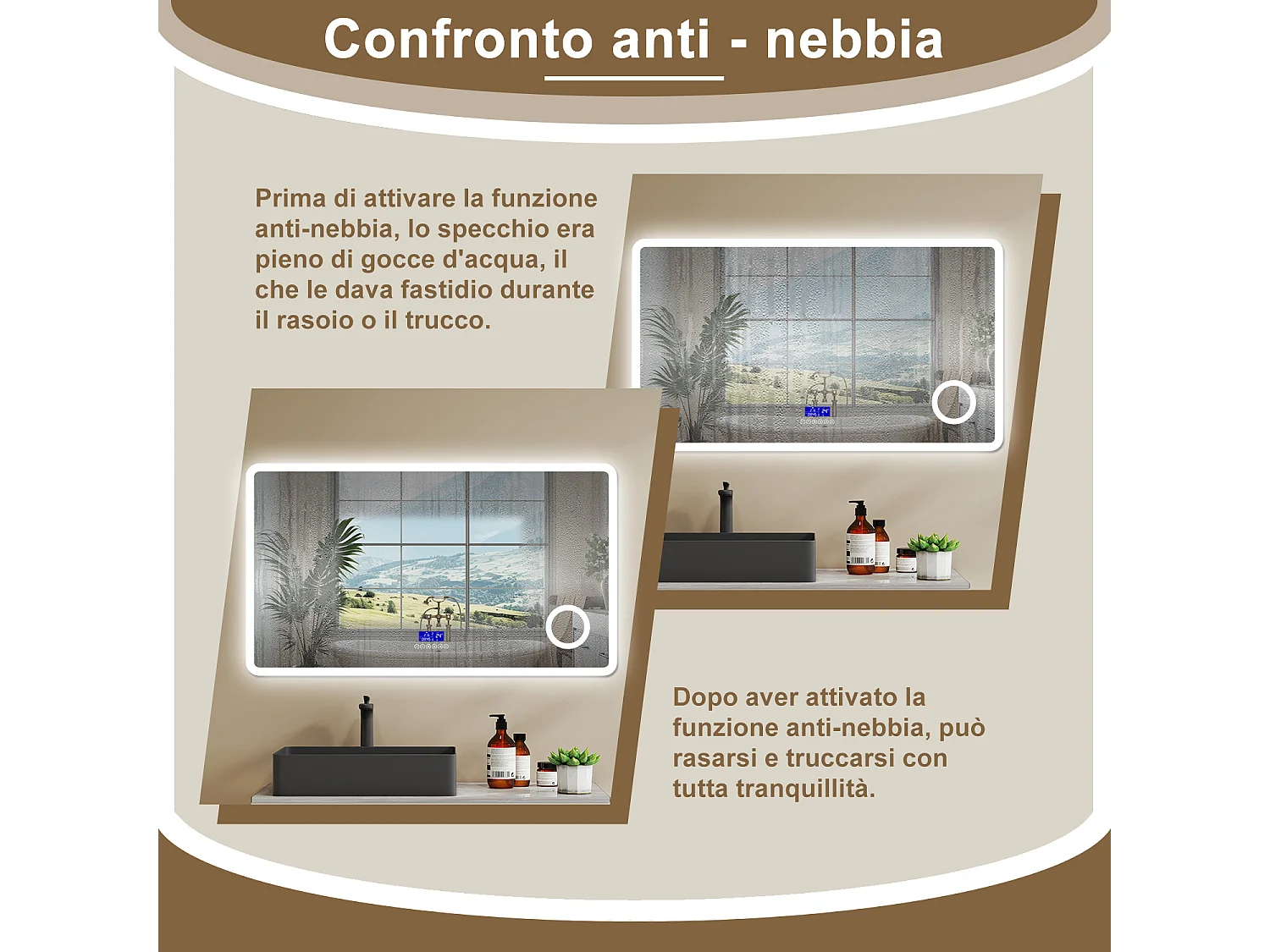 Aica Specchio da bagno bluetooth 140x80cm con antiappannamento + dimmerabile + 3 colori + ingrandimento 3X
