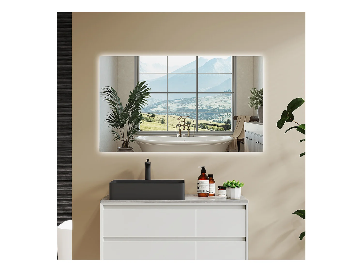 AICA SPECCHIO DA BAGNO CON LED, 100x60cm, Antiappannamento, 3 Temperature Colore, Retroilluminato