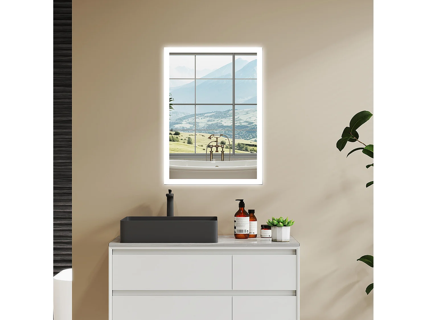 Aica LED Specchio da bagno 50×70 cm, luminosità regolabile a 3 colori, antiappannamento, memoria di interruzione di corrente