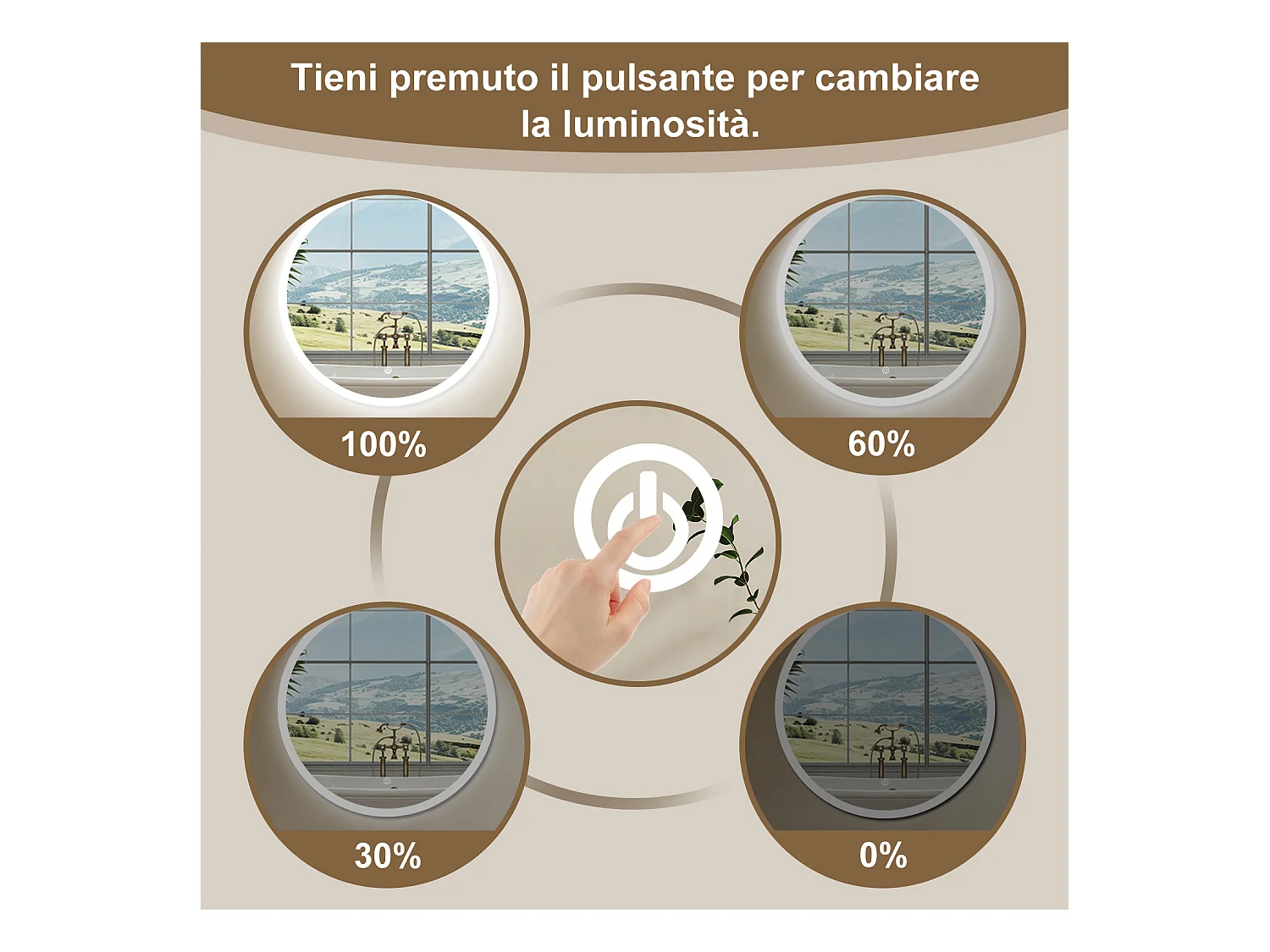 AICA Specchio Da Bagno Rotondo Da 70cm con LED, Antiappannamento, 3 Temperature Colore