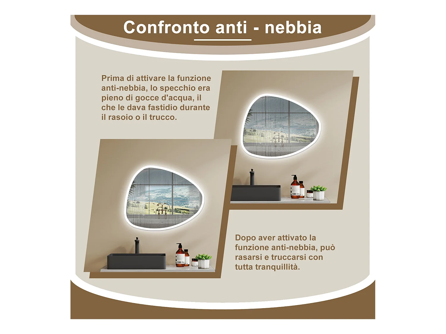 120 x 80 cm Specchio con illuminazione integrata bagno ciottolo. Touch. 3 Temperature Colore. Pellicola Antideflagrante