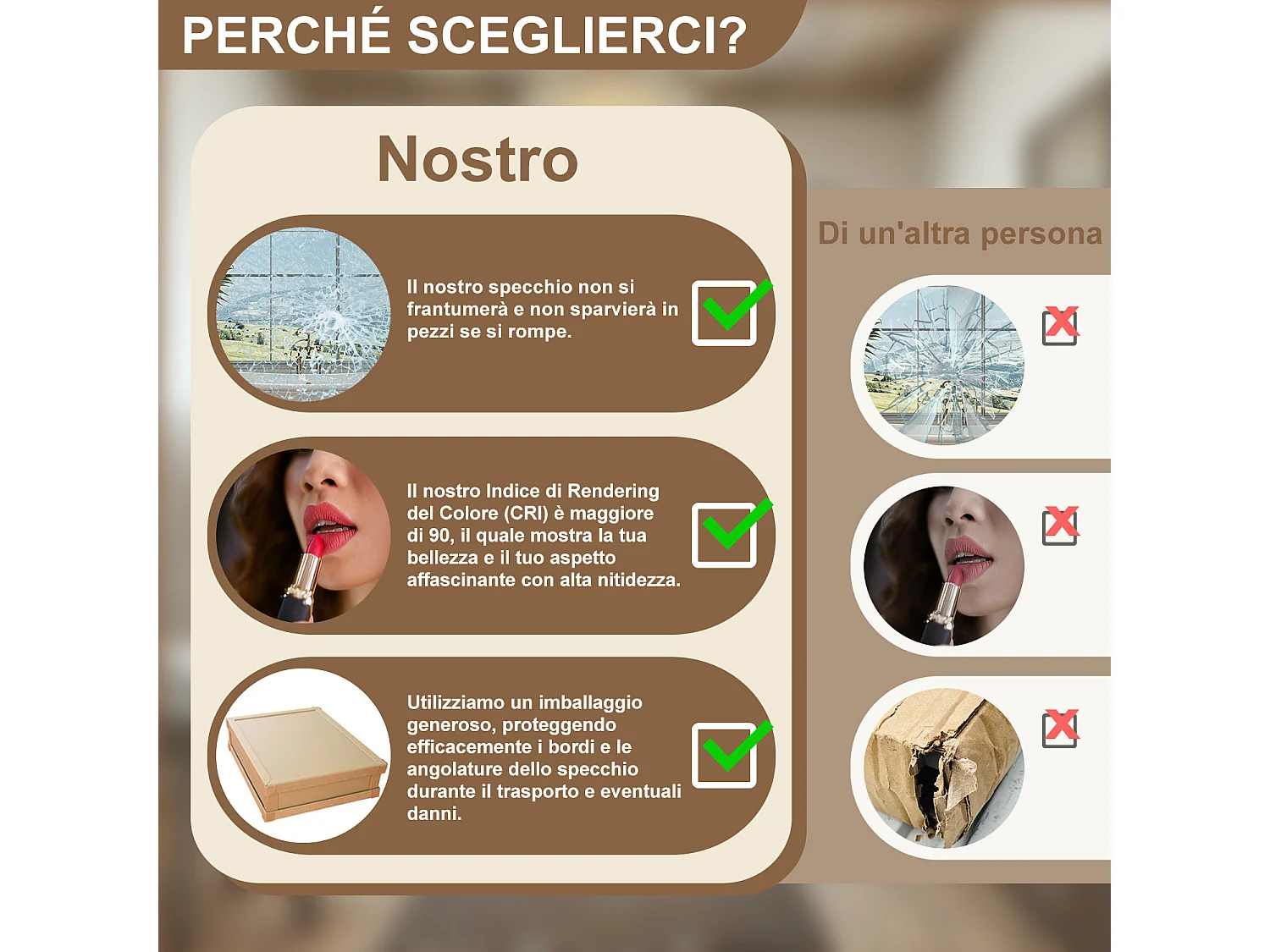 AICA 100 x 70cm Specchio da bagno con LED, Rettangolare, Touch, Memoria, Dimmerabile, Retroilluminato