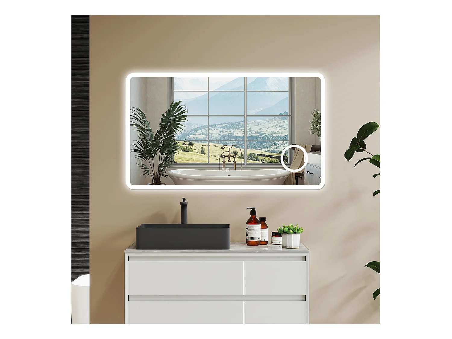 Aica 100x60cm Specchio da bagno Bluetooth antiappannamento, 3 colori dimmerabili, lente d'ingrandimento 3X