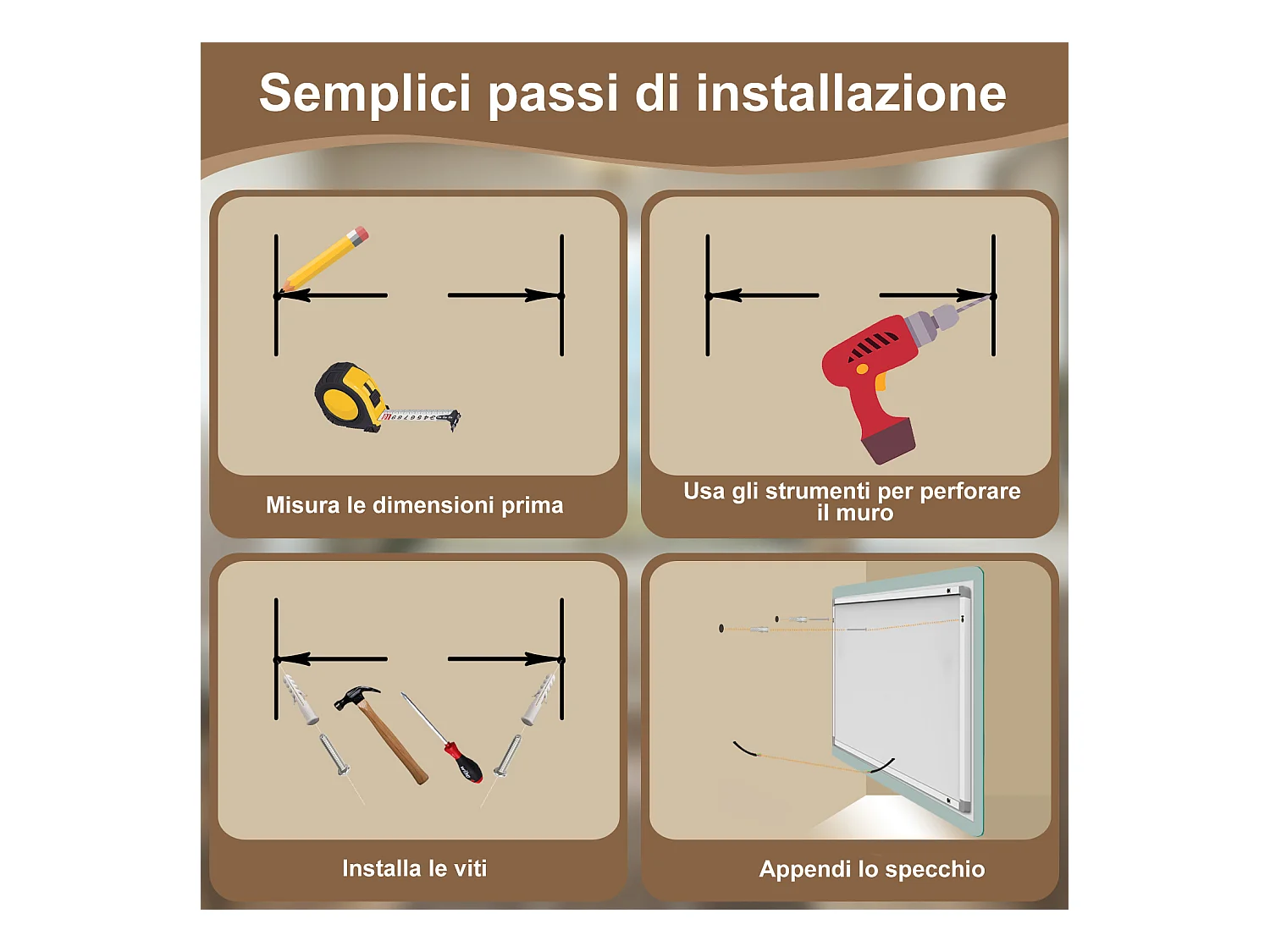 Aica Specchio da bagno a LED con Bluetooth 70 x 50 cm, 3 colori di luce regolabili, tasti a sfioramento