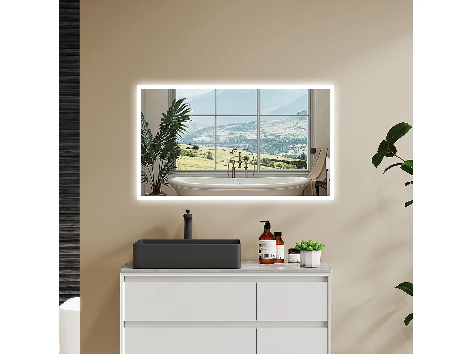 Aica LED Specchio da bagno 120×70 cm, luminosità regolabile a 3 colori, antiappannamento, memoria di interruzione di corrente