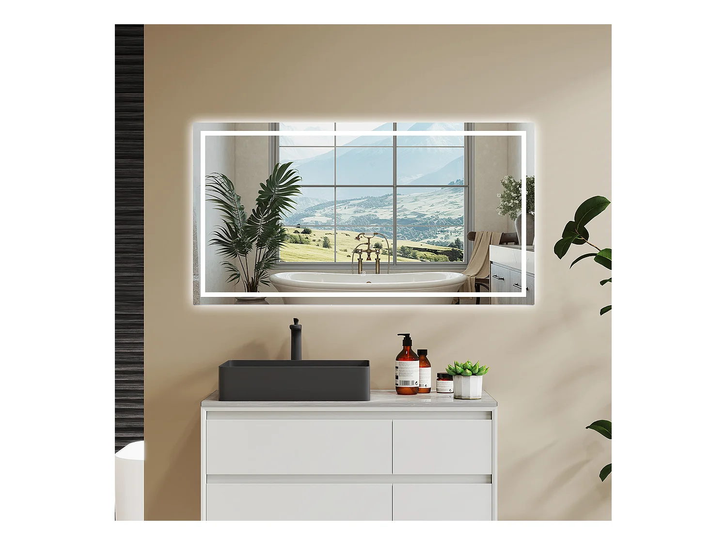 AICA Specchio Da Bagno Rettangolare Da 120x80cm con LED, Antiappannamento, 3 Temperature Colore