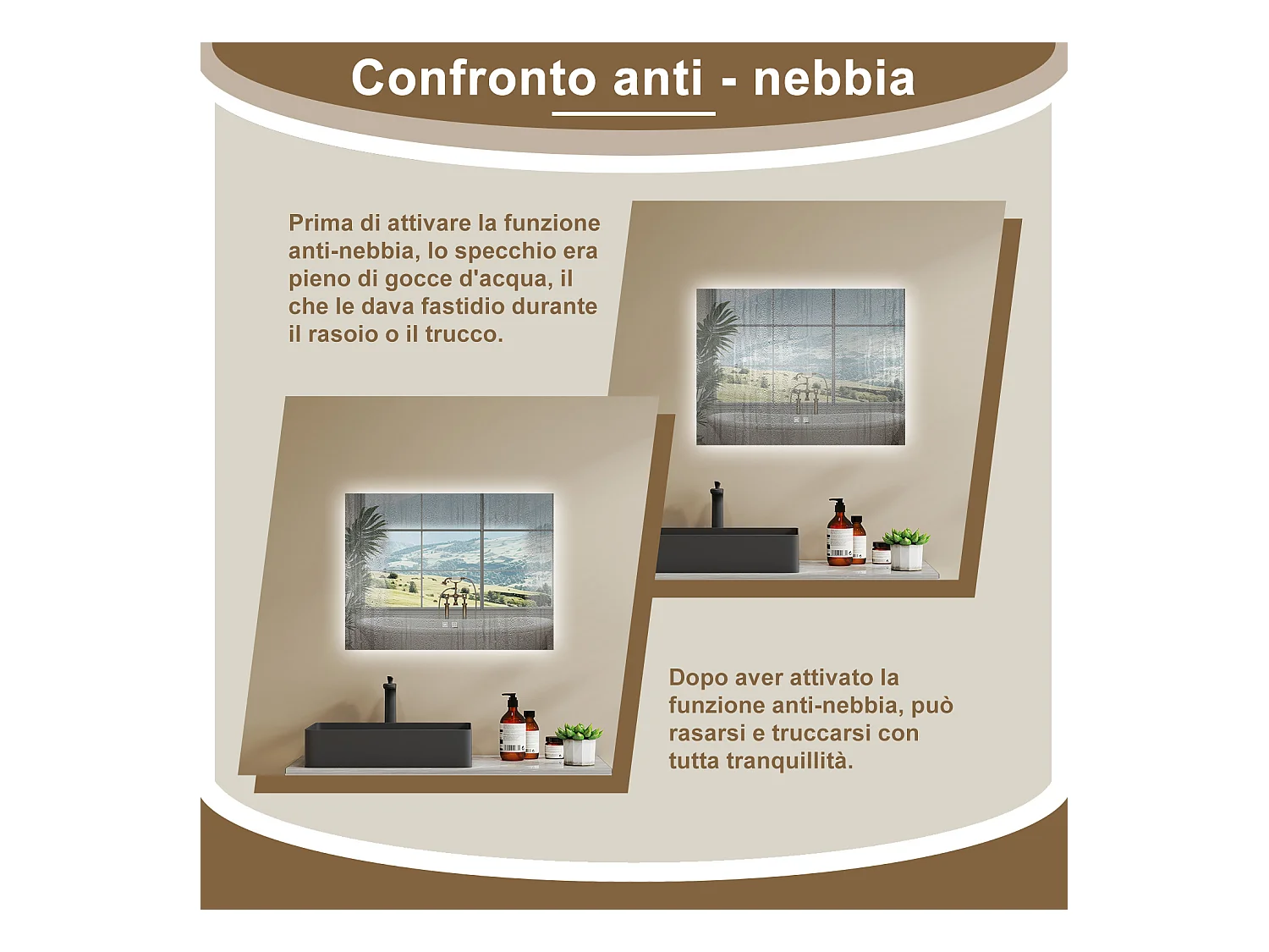 AICA SPECCHIO DA BAGNO CON LED, 80x60cm, Antiappannamento, 3 Temperature Colore, Retroilluminato