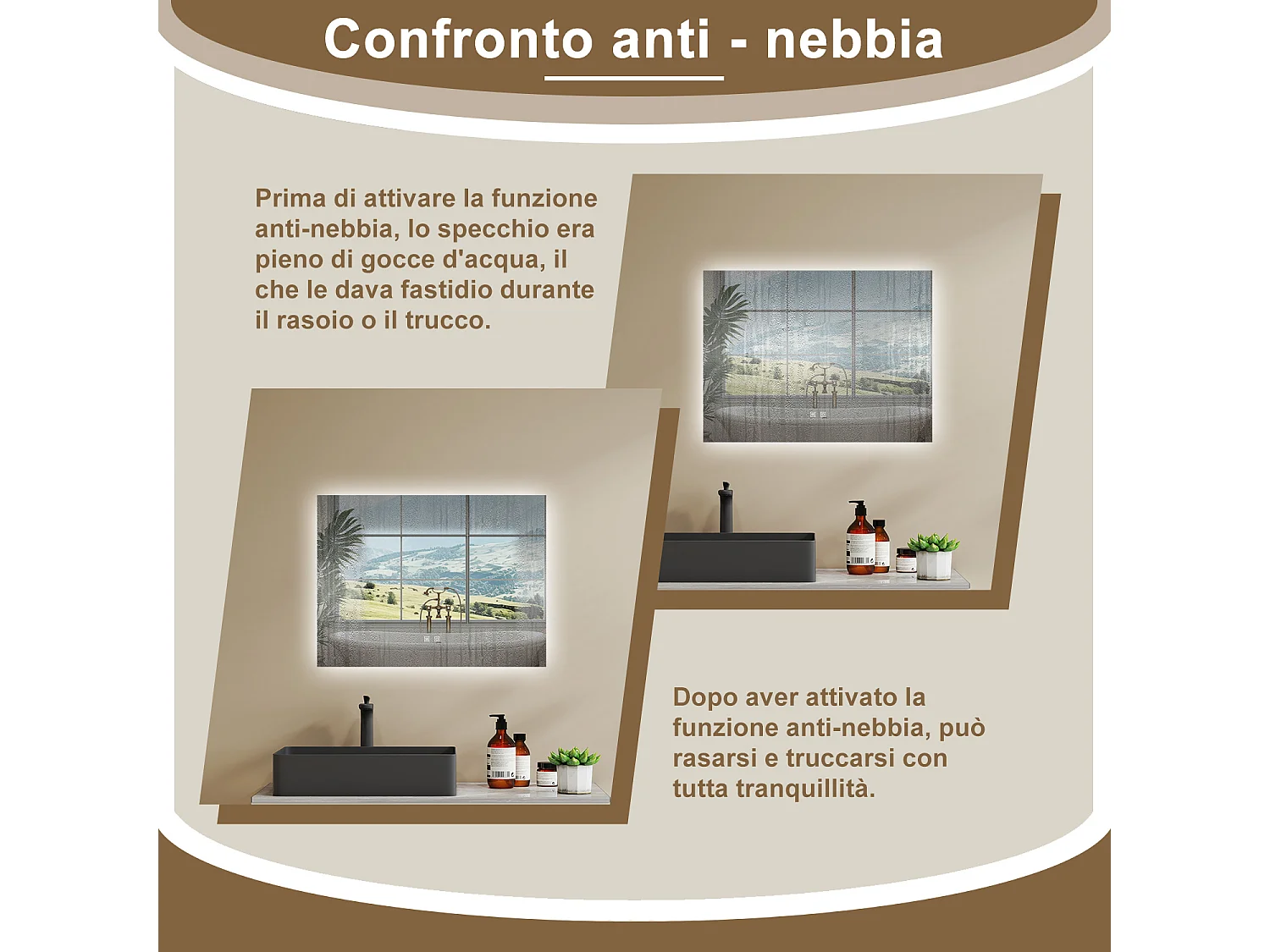 AICA SPECCHIO DA BAGNO CON LED, 80x60cm, Antiappannamento, 3 Temperature Colore, Retroilluminato