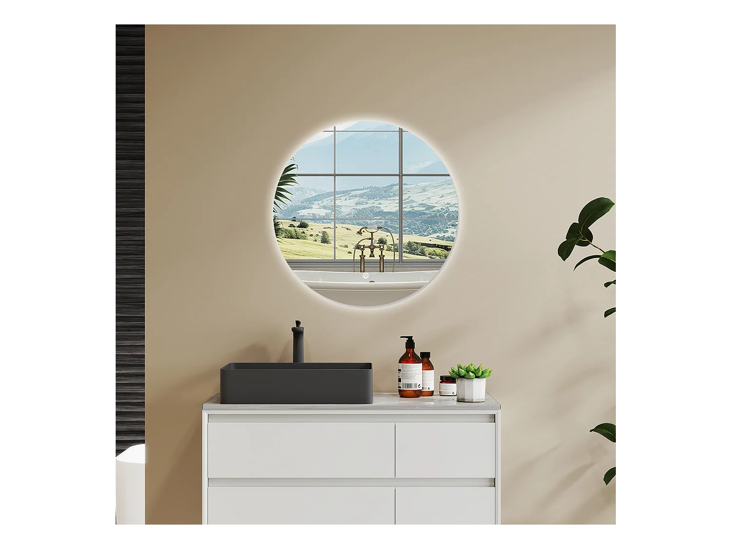 AICA SPECCHIO DA BAGNO ROTONDO CON LED 100 x 100 cm, antiappannamento, interruttore a sfioramento(Retroilluminato)