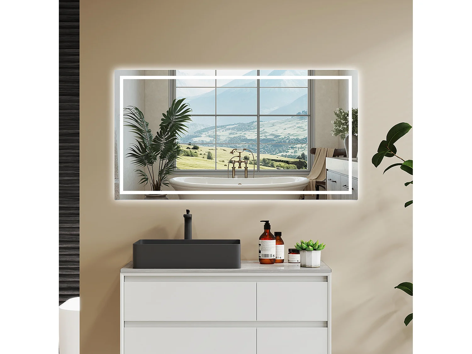 120×80 cm Specchio da Bagno Rettangolare a LED Specchio da Toeletta Specchio da Parete, Luce Bianca 6000K, Anti-fog, Touch