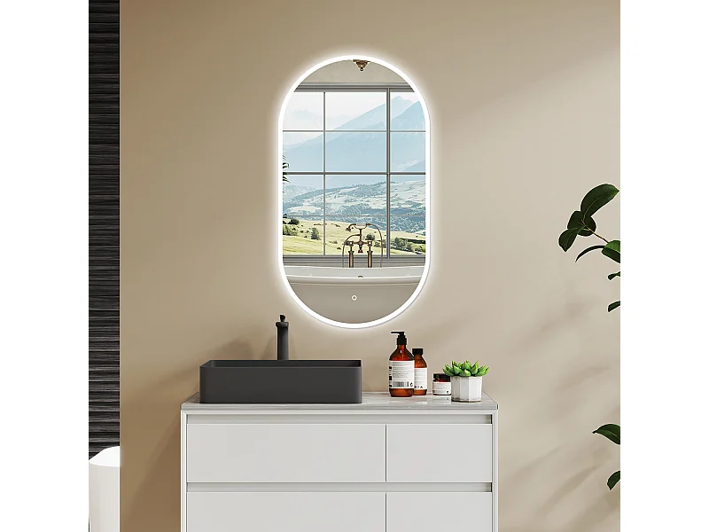 50 x 90 cm Specchio con illuminazione integrata bagno ciottolo. Touch. Pellicola Antideflagrante