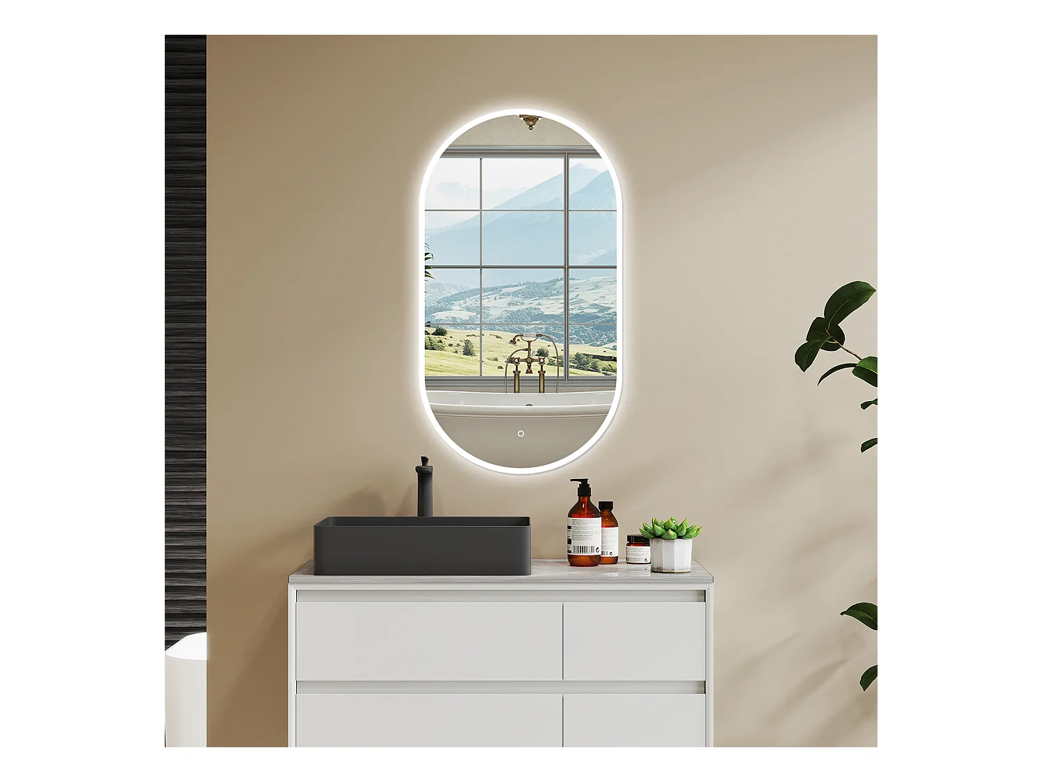 50 x 90 cm Specchio con illuminazione integrata bagno ciottolo. Touch. Pellicola Antideflagrante