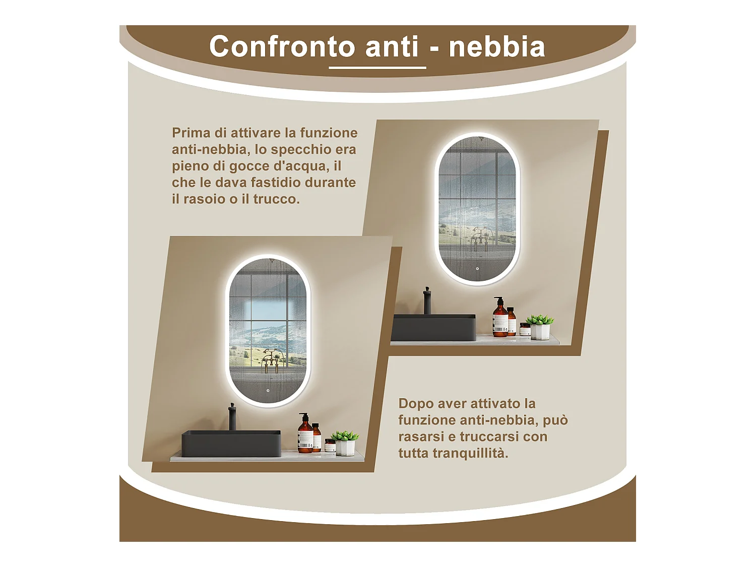 50 x 90 cm Specchio con illuminazione integrata bagno ciottolo. Touch. Pellicola Antideflagrante