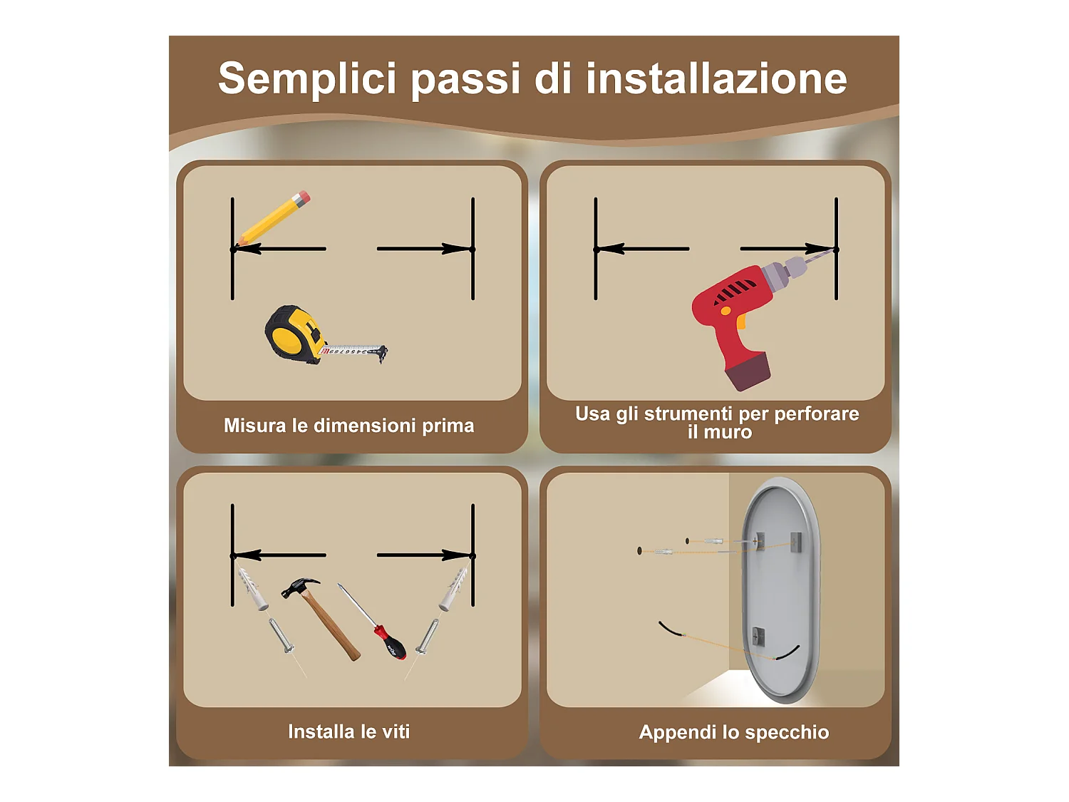 50 x 90 cm Specchio con illuminazione integrata bagno ciottolo. Touch. Pellicola Antideflagrante