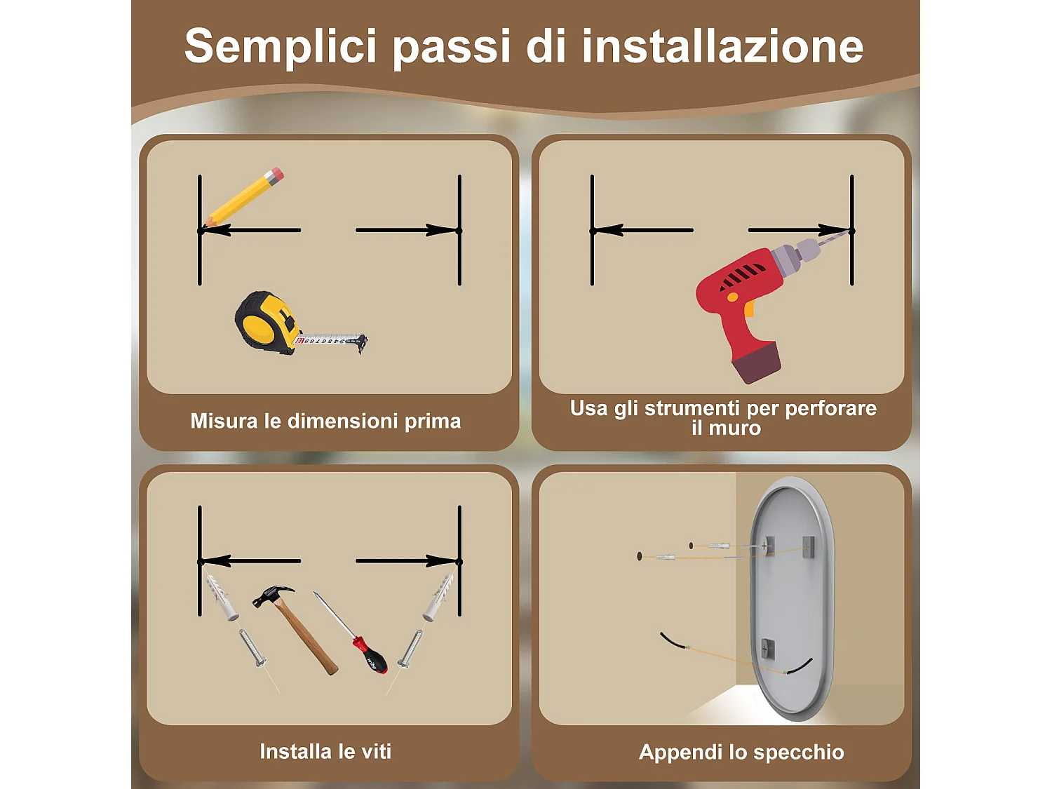 50 x 90 cm Specchio con illuminazione integrata bagno ciottolo. Touch. Pellicola Antideflagrante